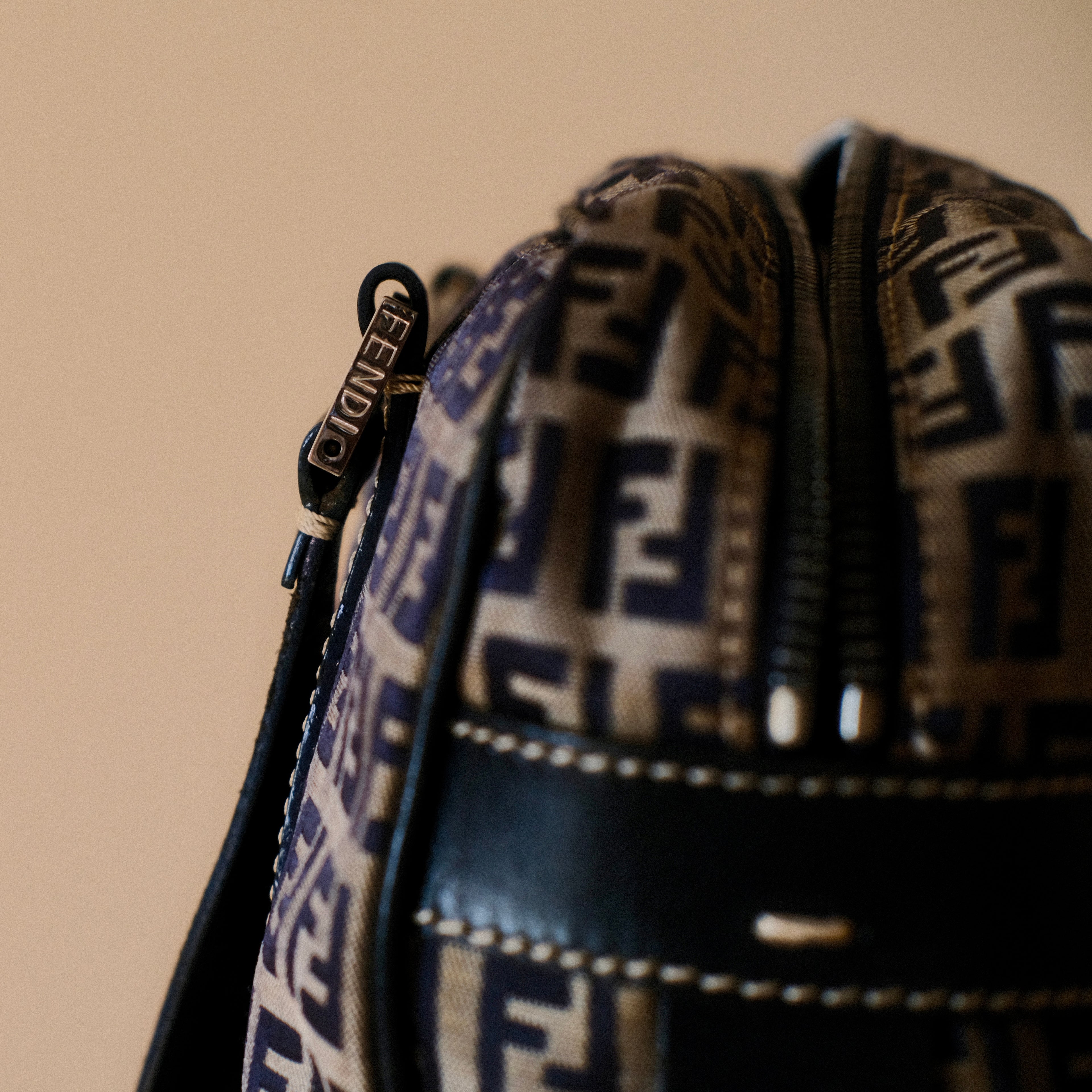 Fendi Zucchino FF Canvas Tote Bag Navy