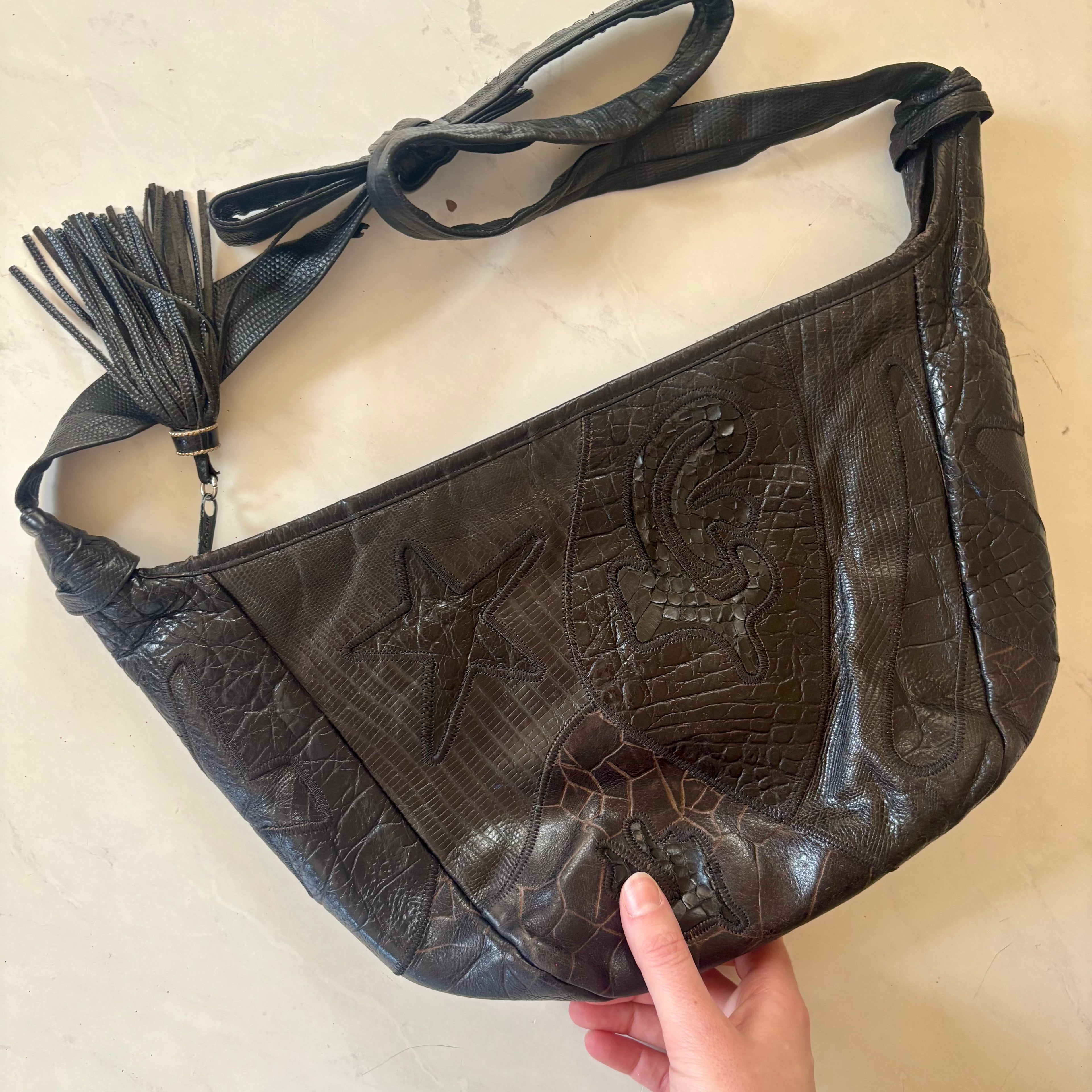 Vintage Sharif Black Leather Patchwork Crossbody