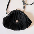 Vintage Black Suede Kiss Lock Evening Bag