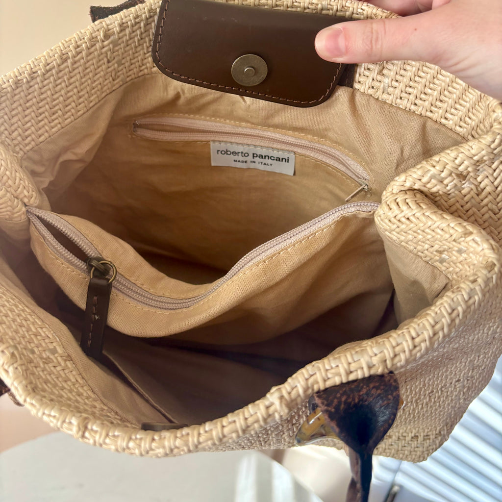 Vintage Roberto Pancani Straw Tote Bag
