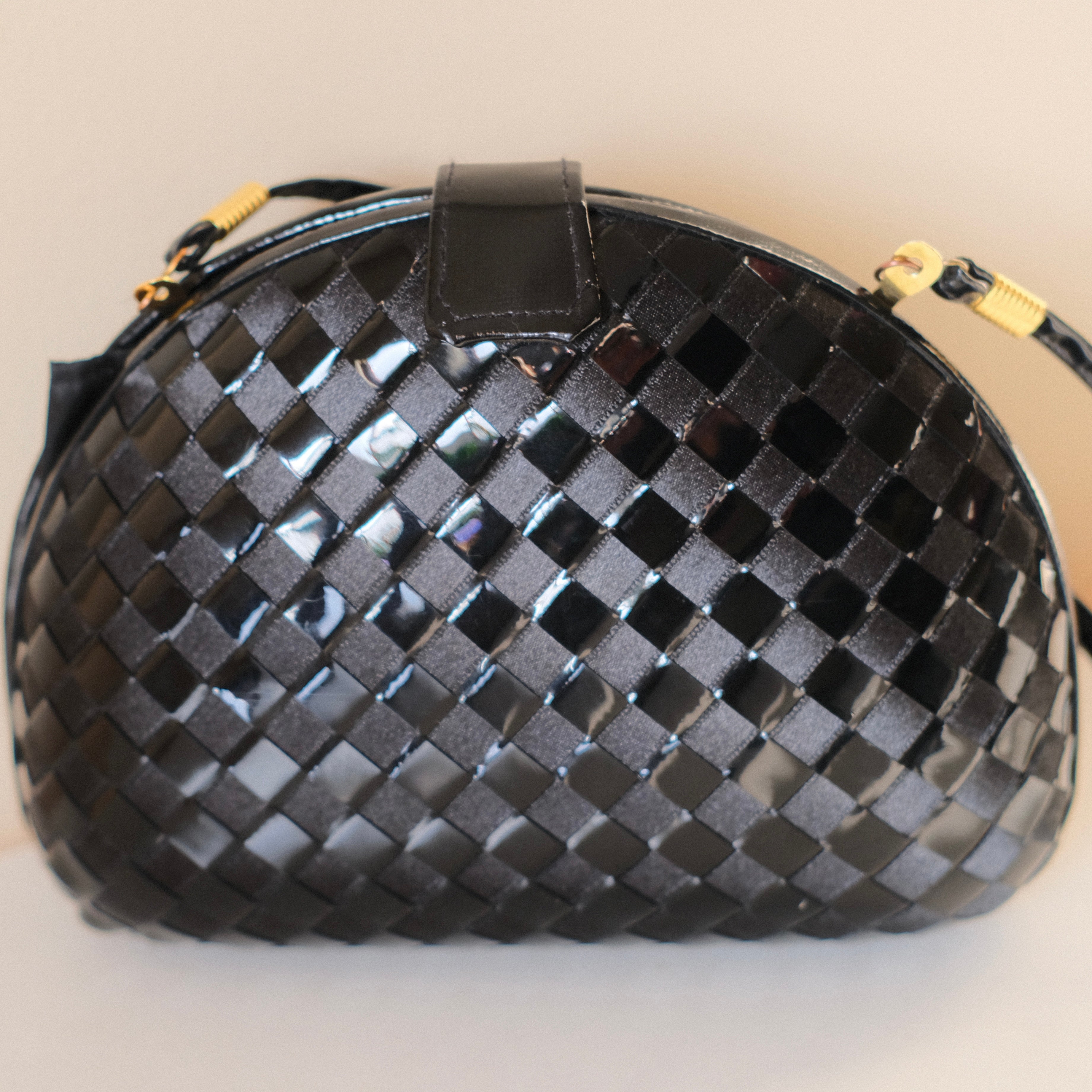Black Checkered Clutch with Strap
