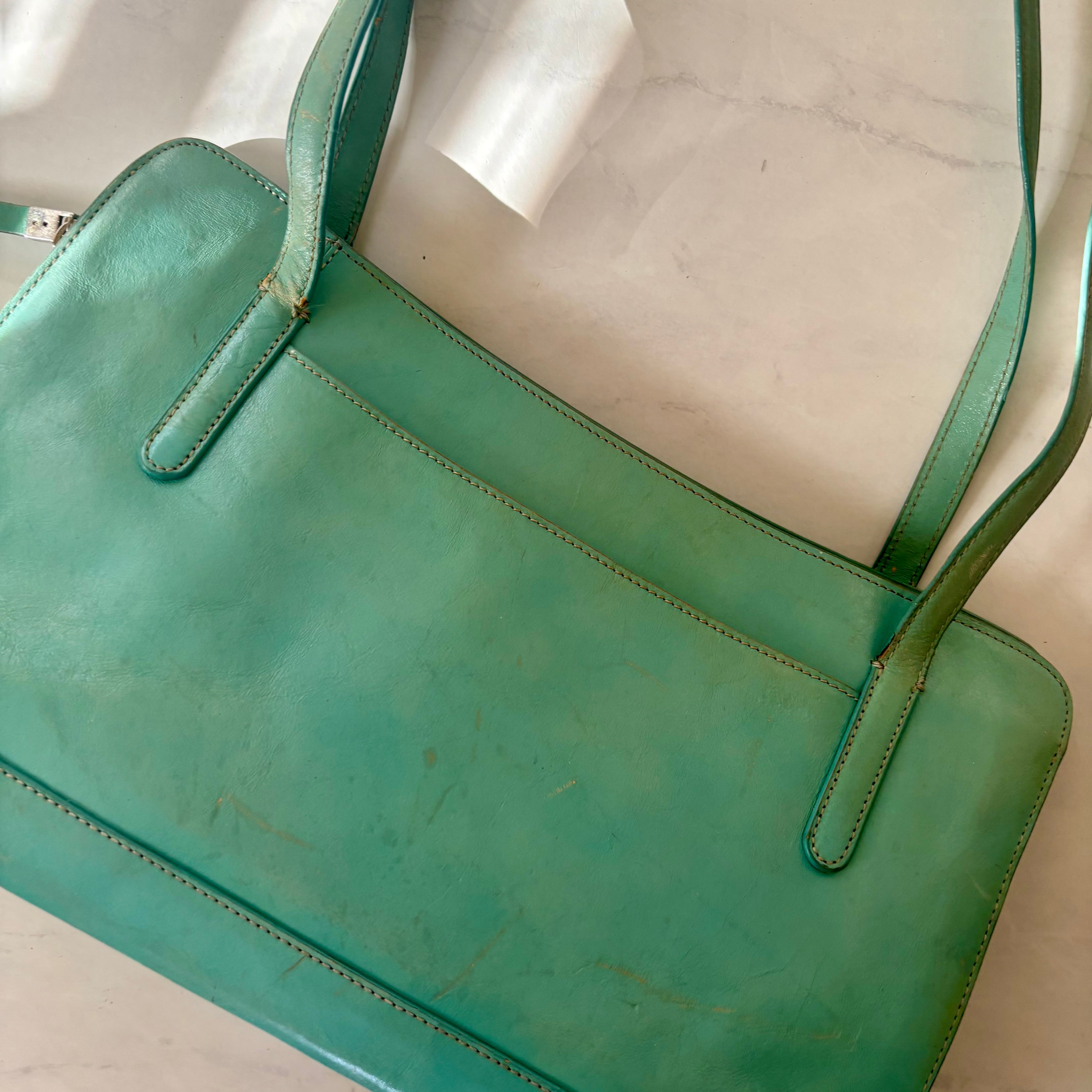 Vintage Teal Leather Shoulder Bag