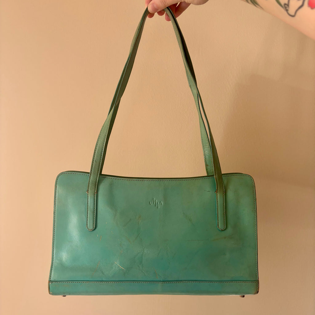 Vintage Teal Leather Shoulder Bag