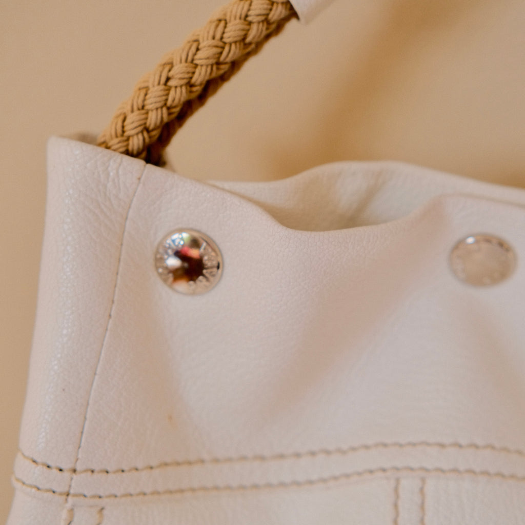 Prada Cream Leather Antiqued Bianco Tote