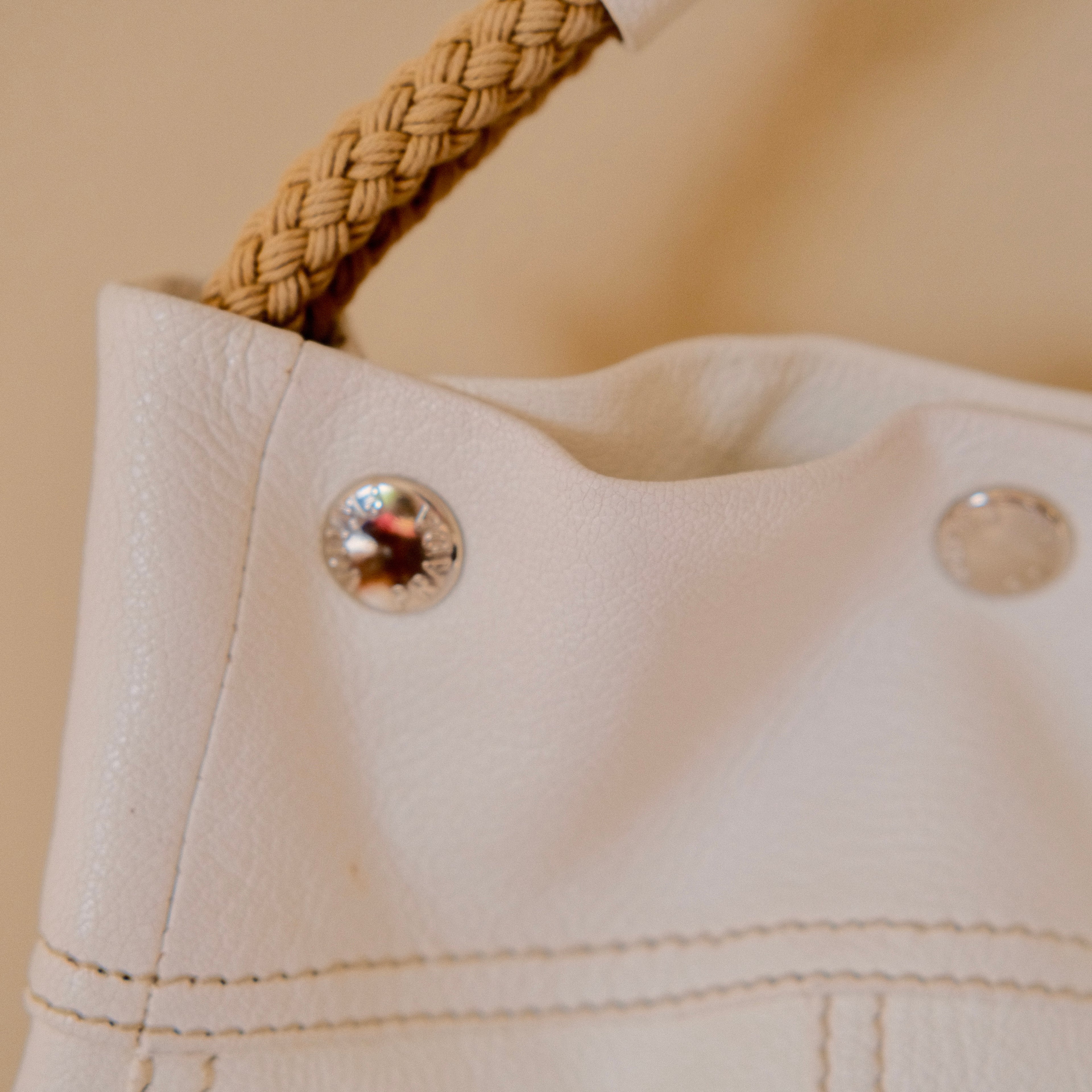 Prada Cream Leather Antiqued Bianco Tote