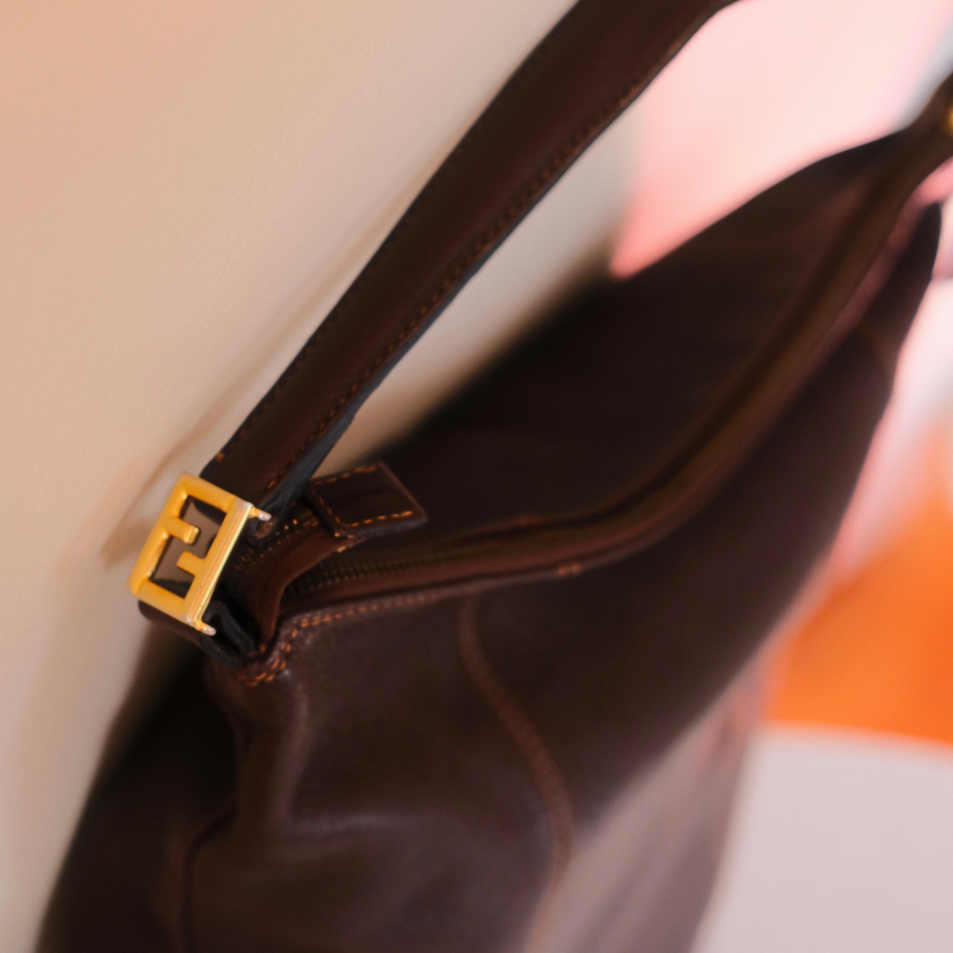 Fendi Vintage Brown Leather Large Tote Bag