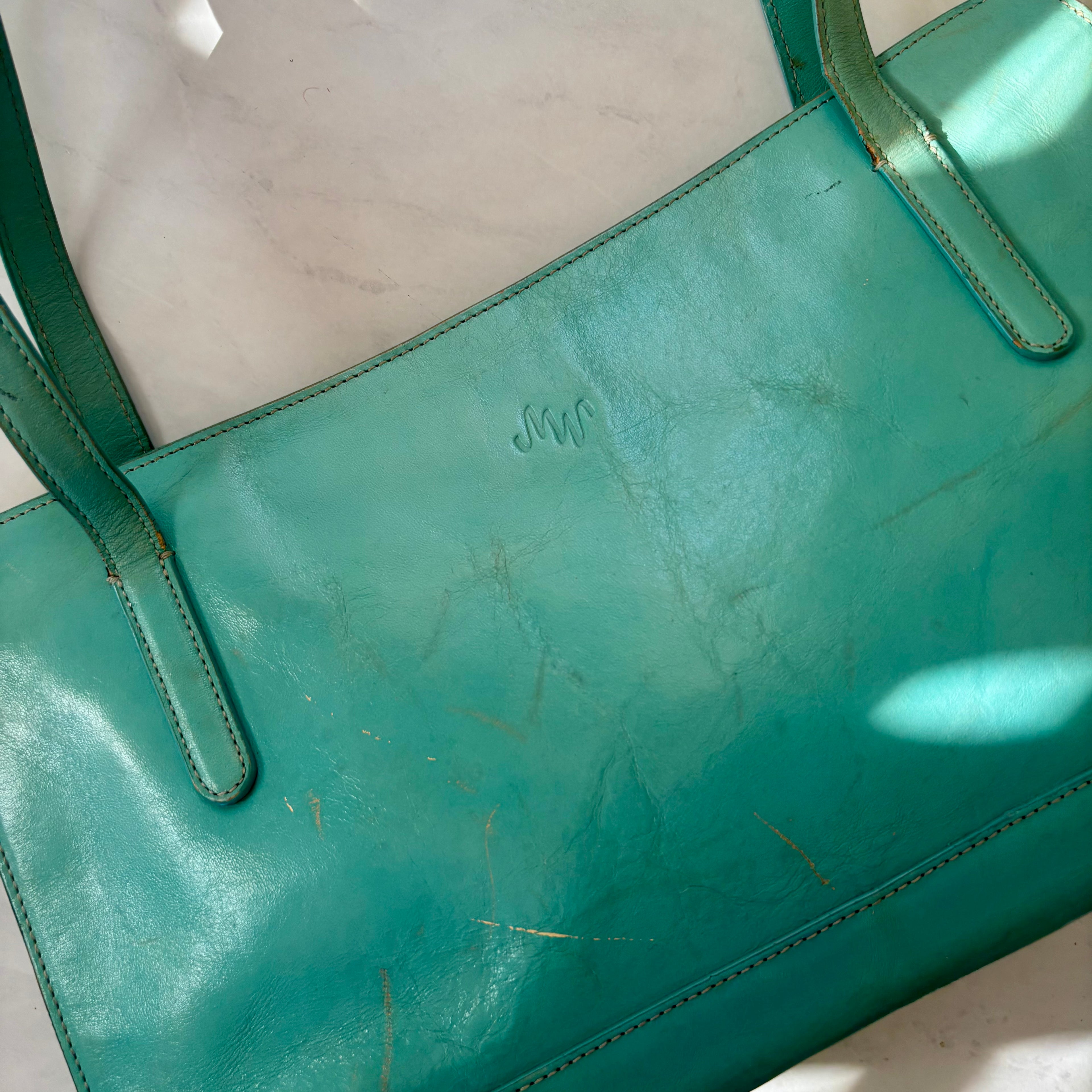 Vintage Teal Leather Shoulder Bag