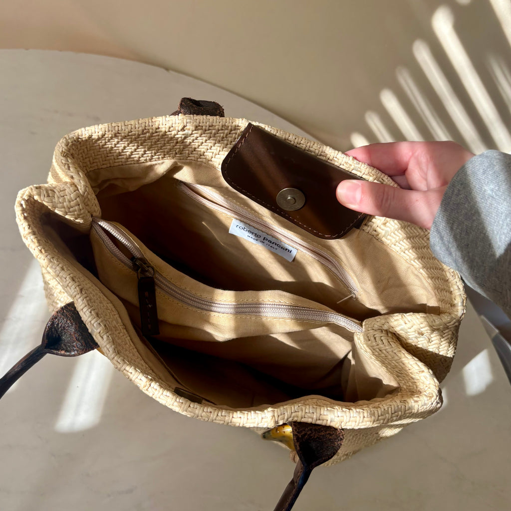 Vintage Roberto Pancani Straw Tote Bag