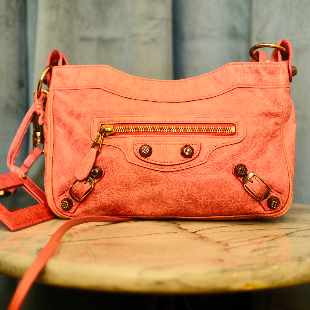 Balenciaga The Hip City Leather Crossbody Pink
