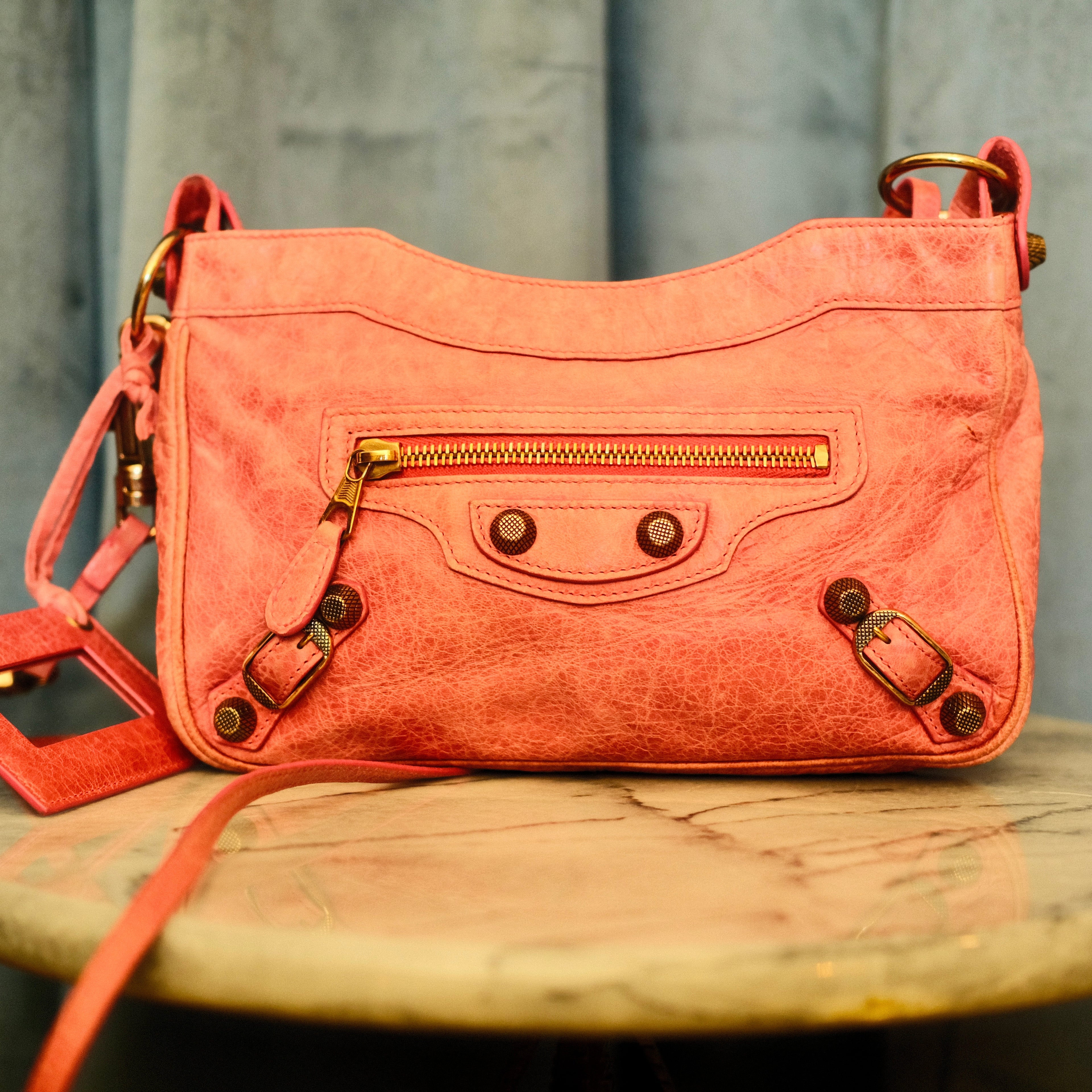 Balenciaga The Hip City Leather Crossbody Pink