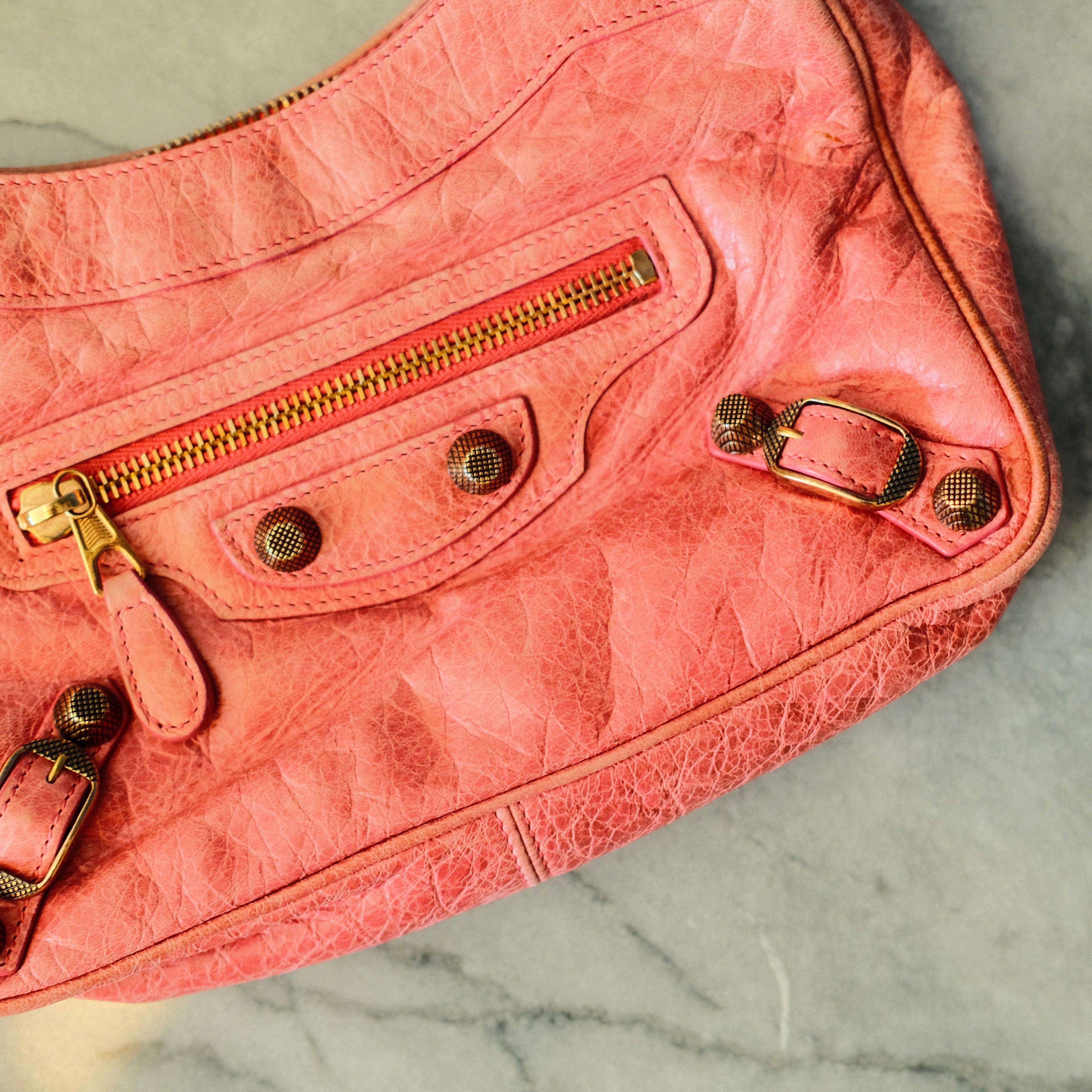 Balenciaga The Hip City Leather Crossbody Pink