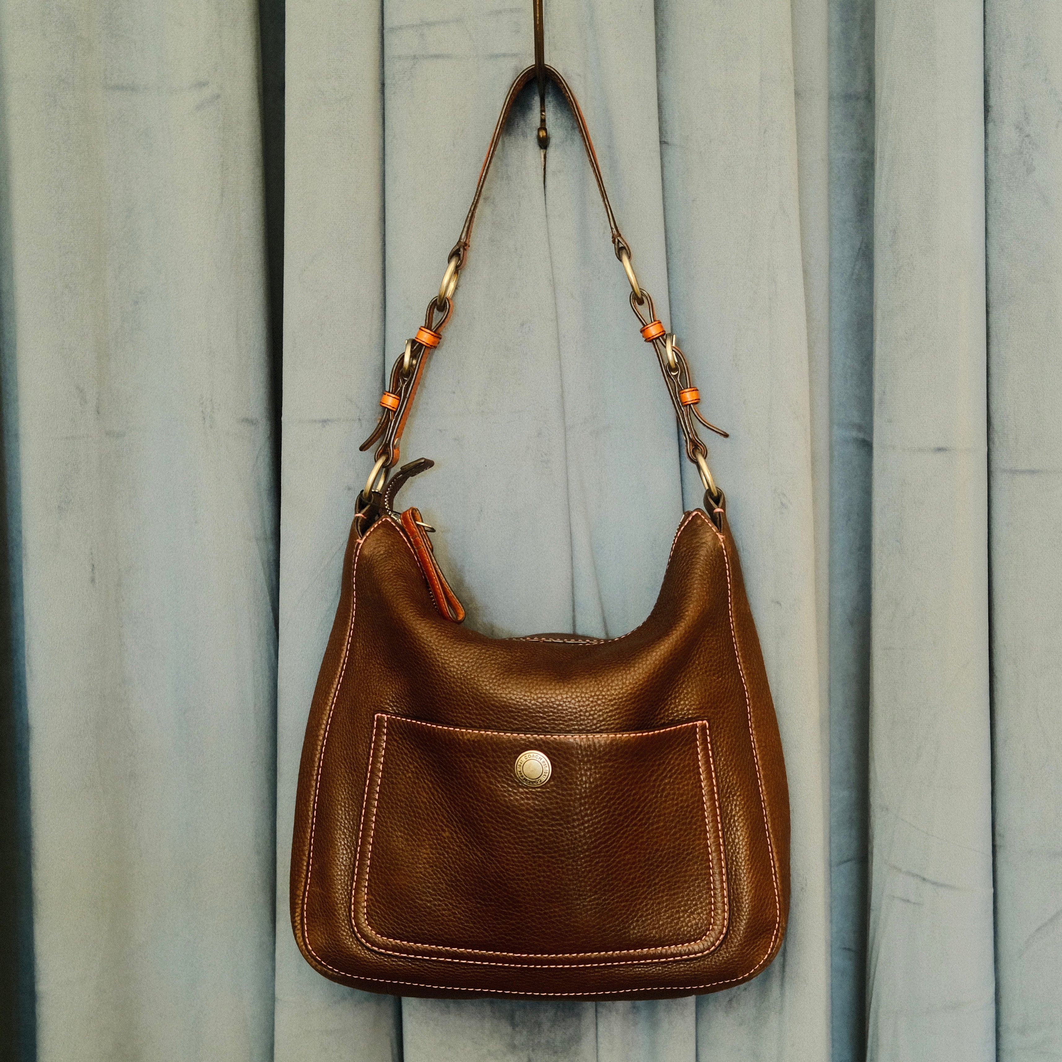 Coach Two-Tone Leather Shoulder Bag Brown