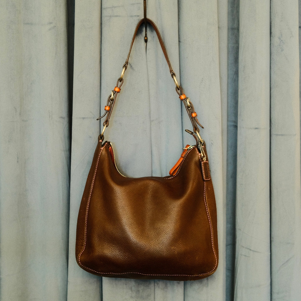 Coach Two-Tone Leather Shoulder Bag Brown
