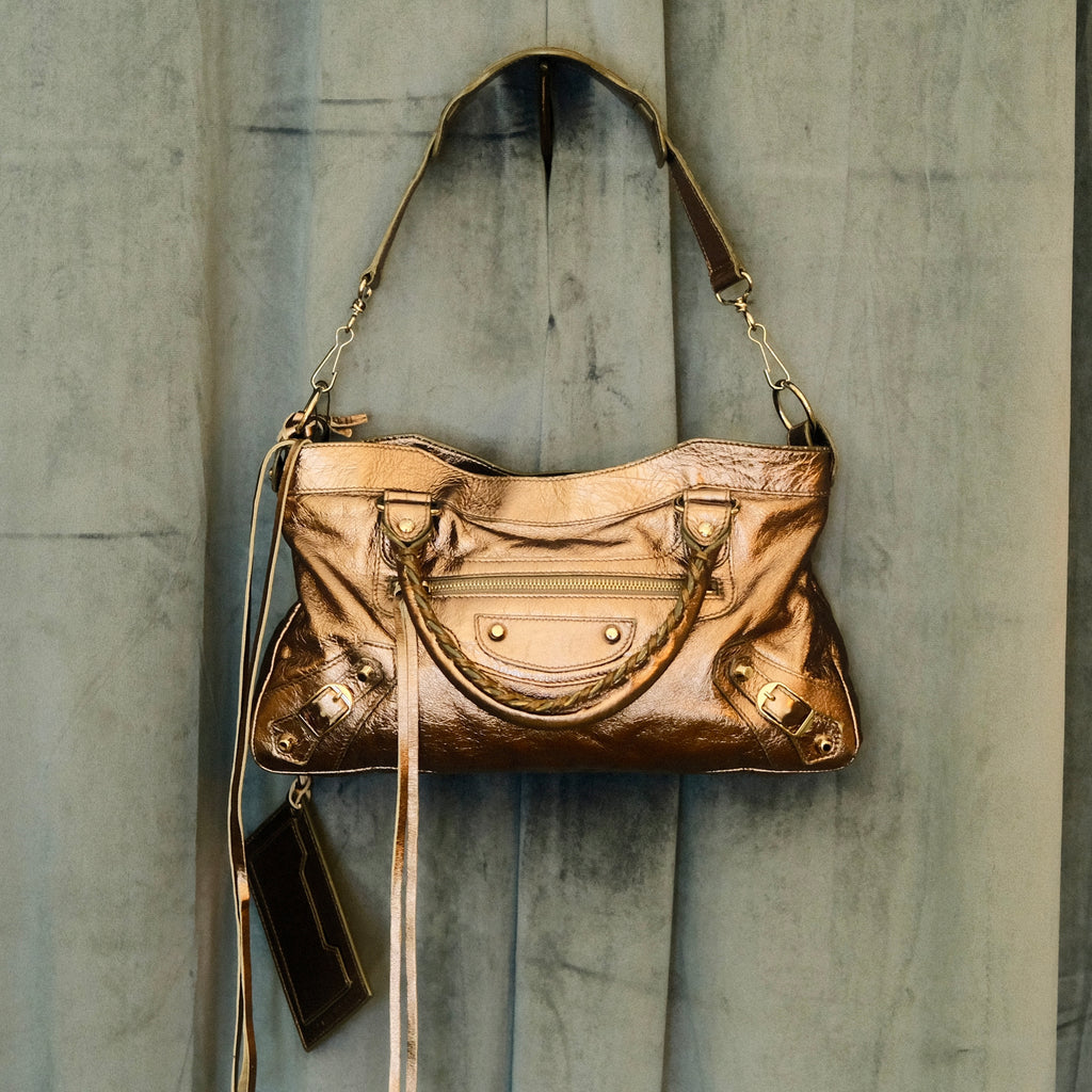 Balenciaga City 2way Leather Shoulder Bag Metallic Silver