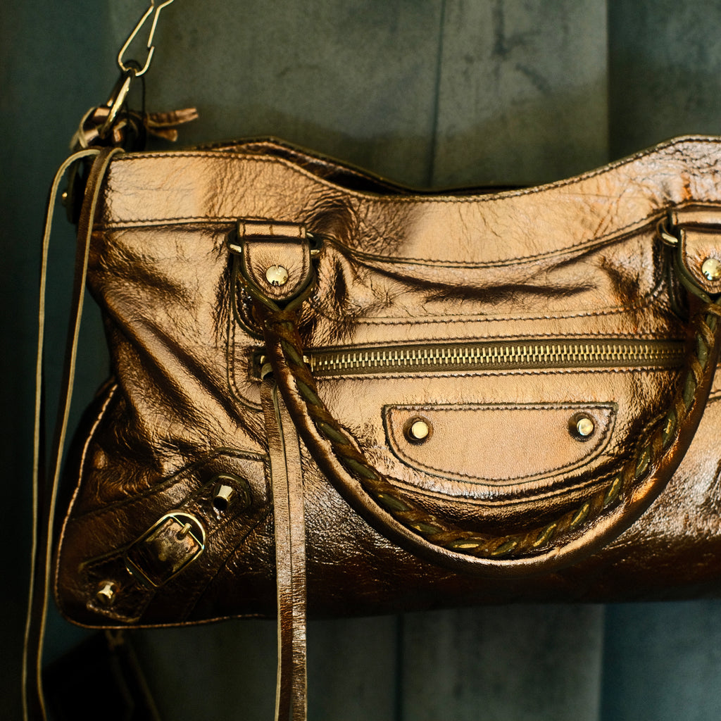 Balenciaga City 2way Leather Shoulder Bag Metallic Silver