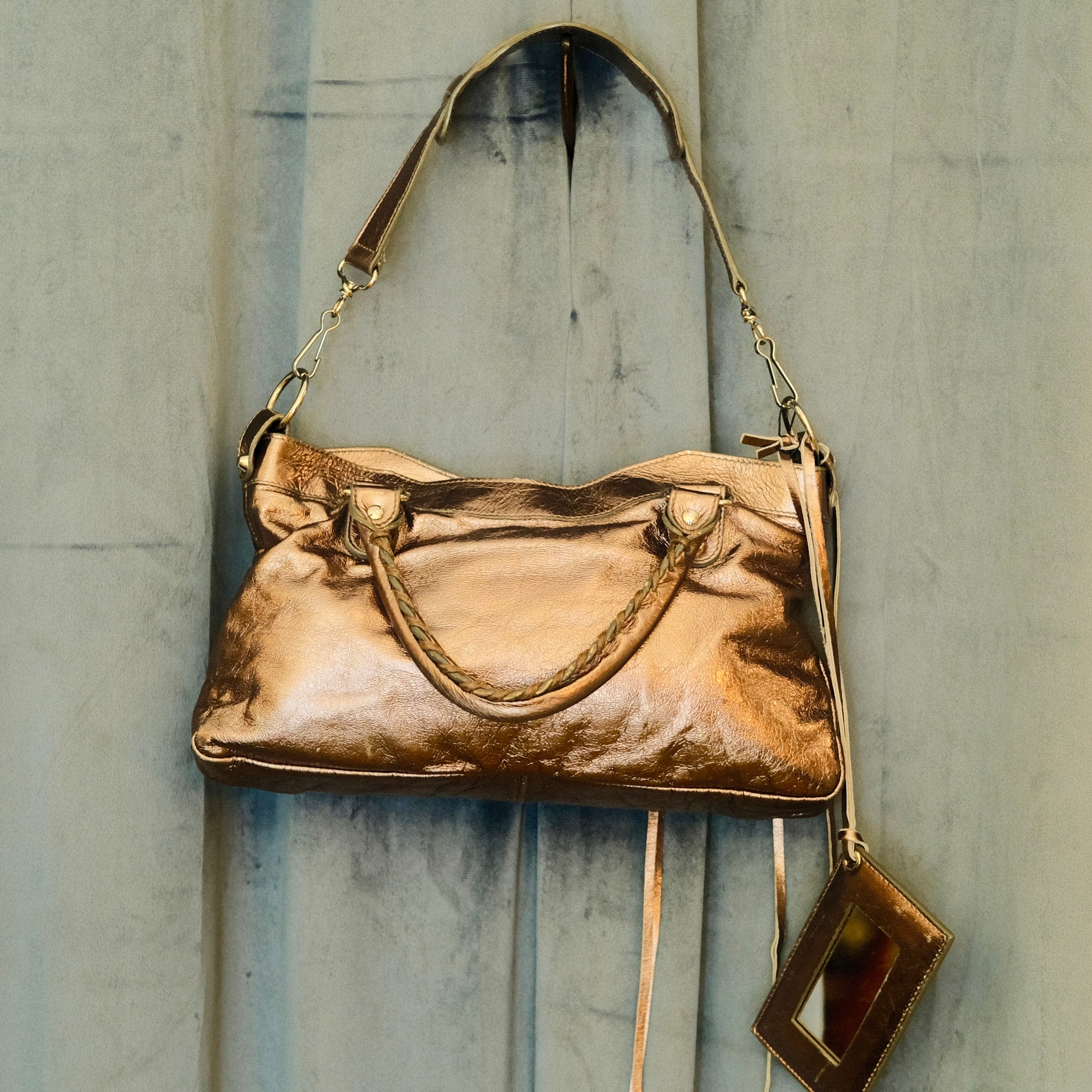 Balenciaga City 2way Leather Shoulder Bag Metallic Silver