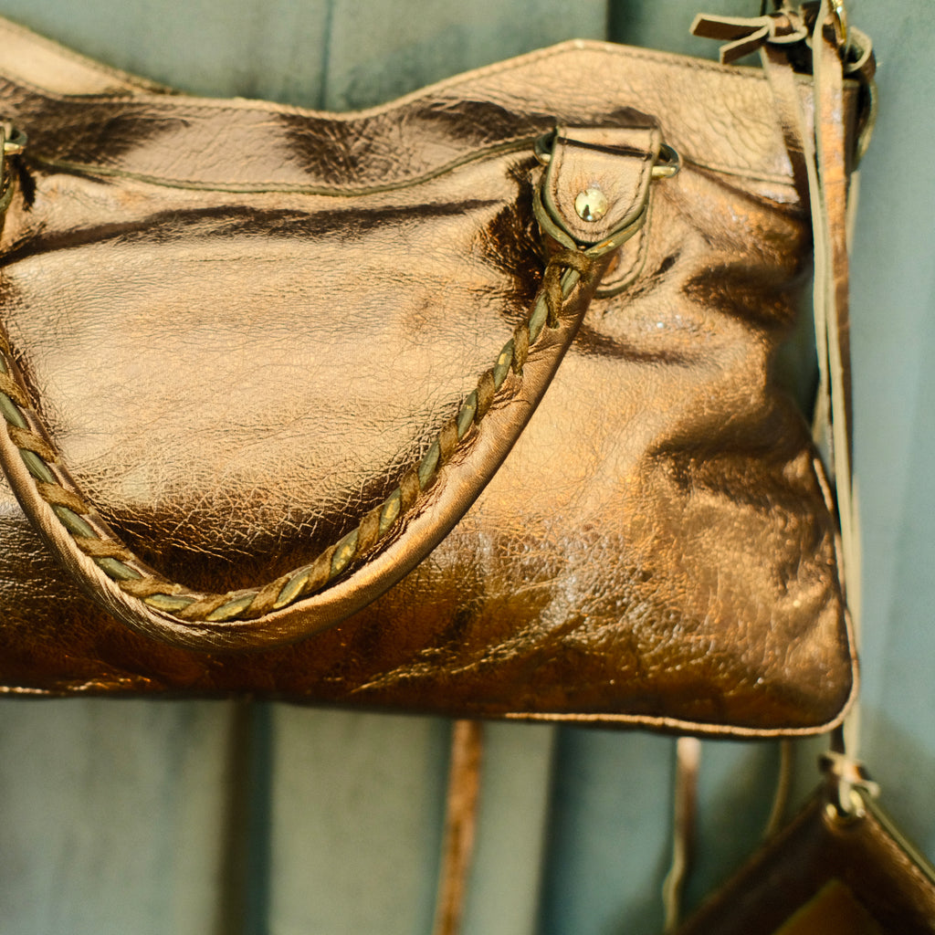 Balenciaga City 2way Leather Shoulder Bag Metallic Silver