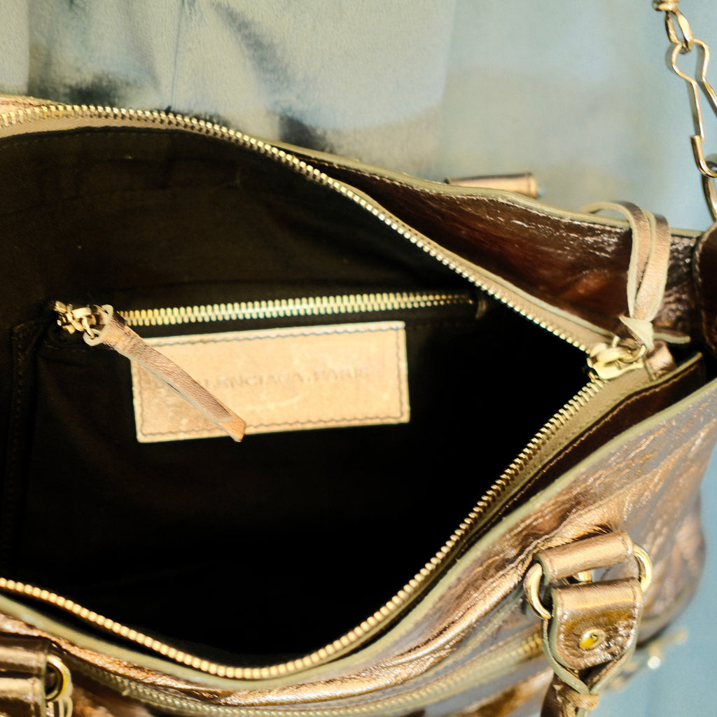 Balenciaga City 2way Leather Shoulder Bag Metallic Silver