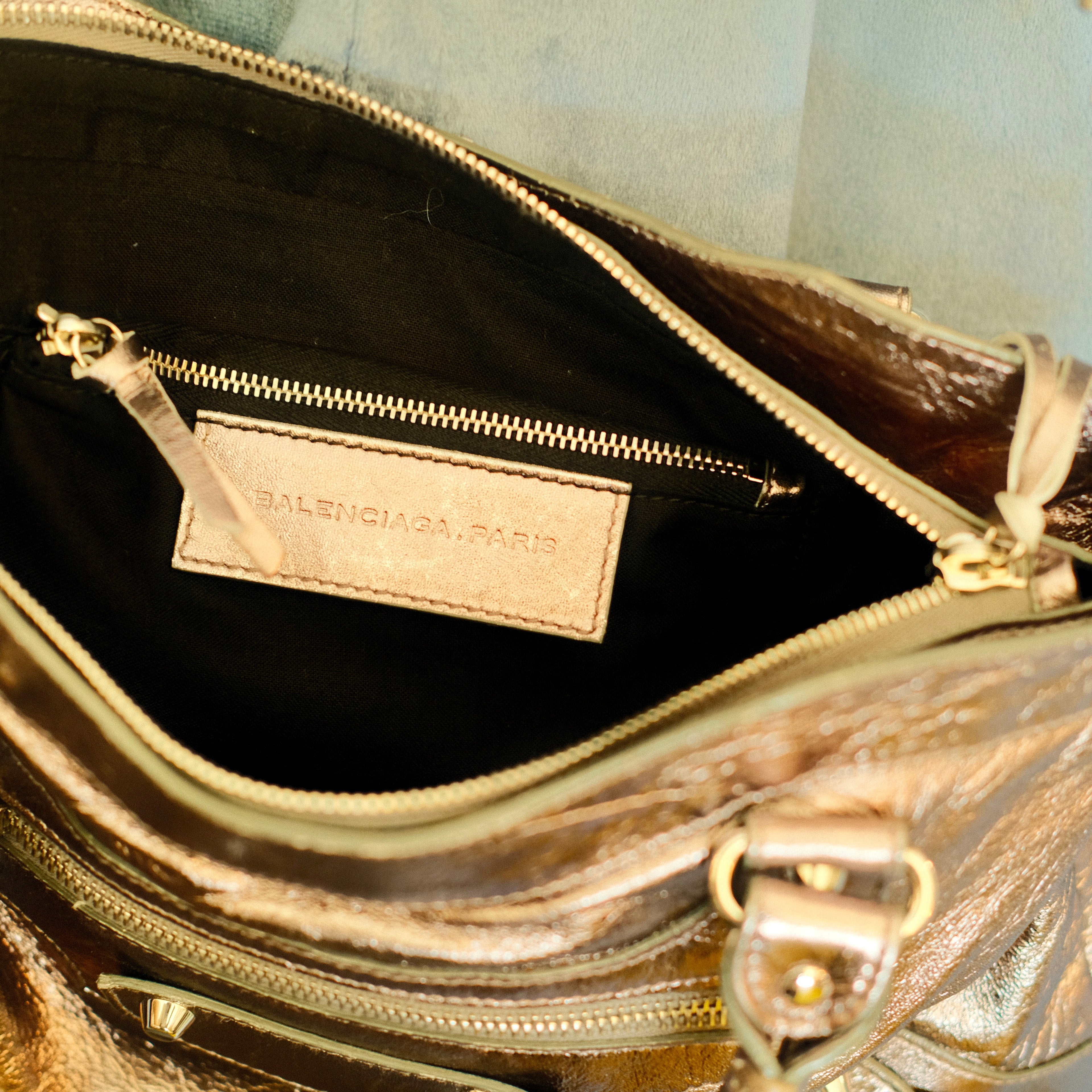 Balenciaga City 2way Leather Shoulder Bag Metallic Silver