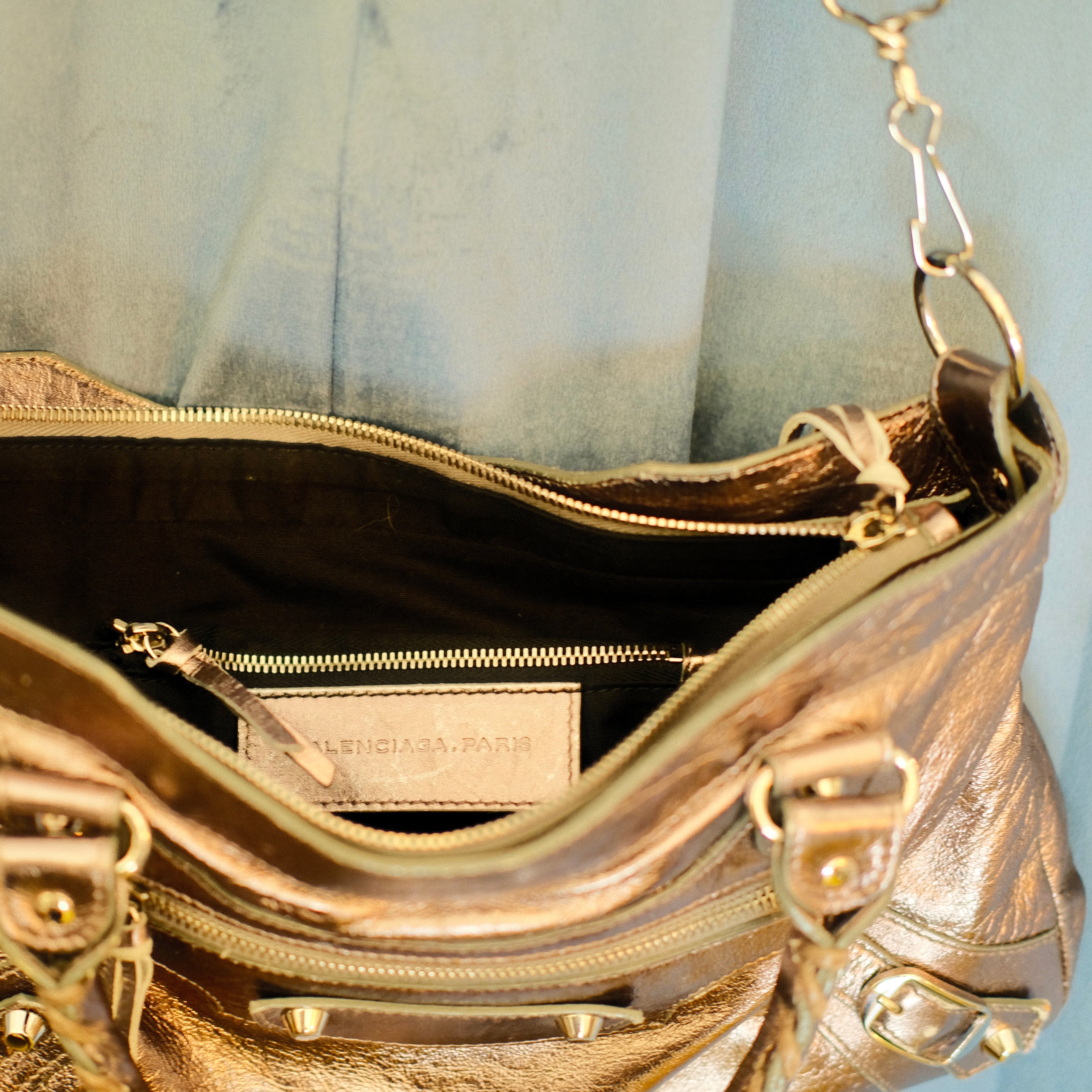 Balenciaga City 2way Leather Shoulder Bag Metallic Silver