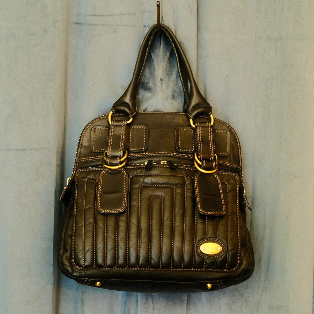 Chloe Quilted Bay Top Handle Bag Black