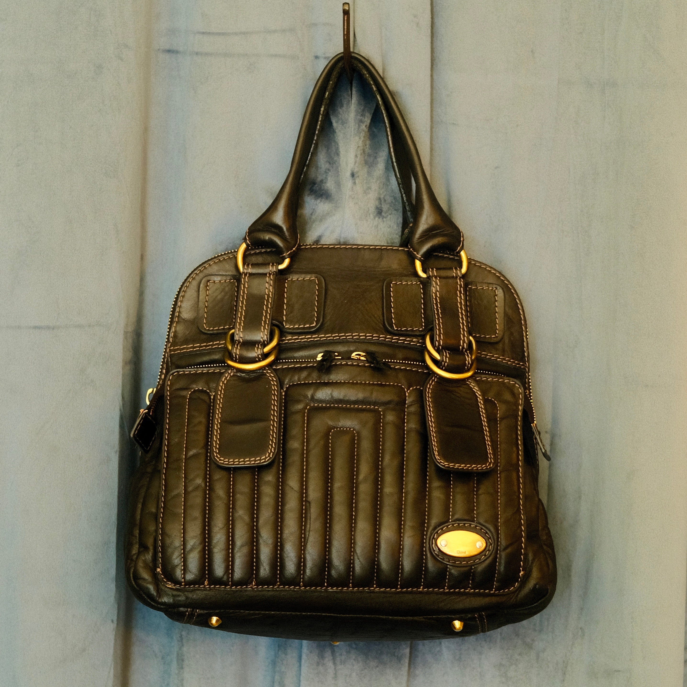 Chloe Quilted Bay Top Handle Bag Black