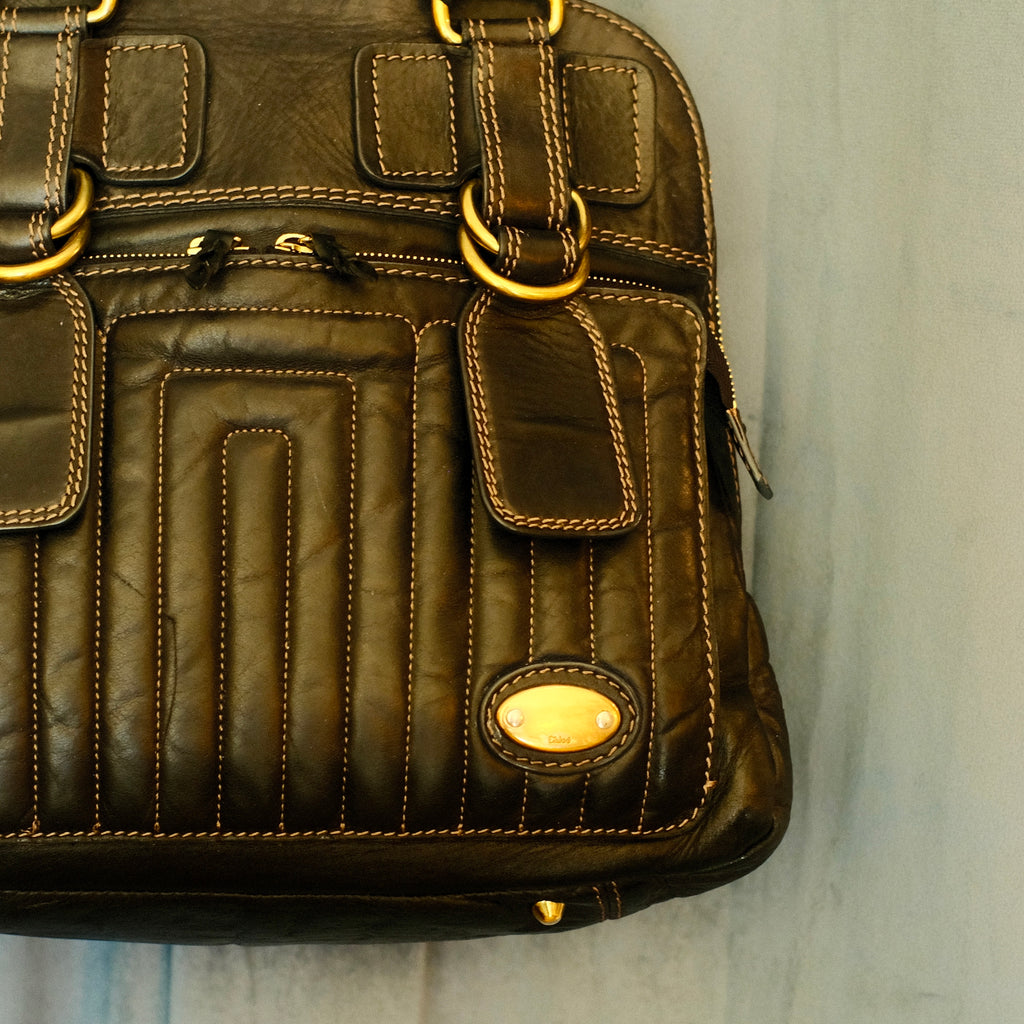 Chloe Quilted Bay Top Handle Bag Black