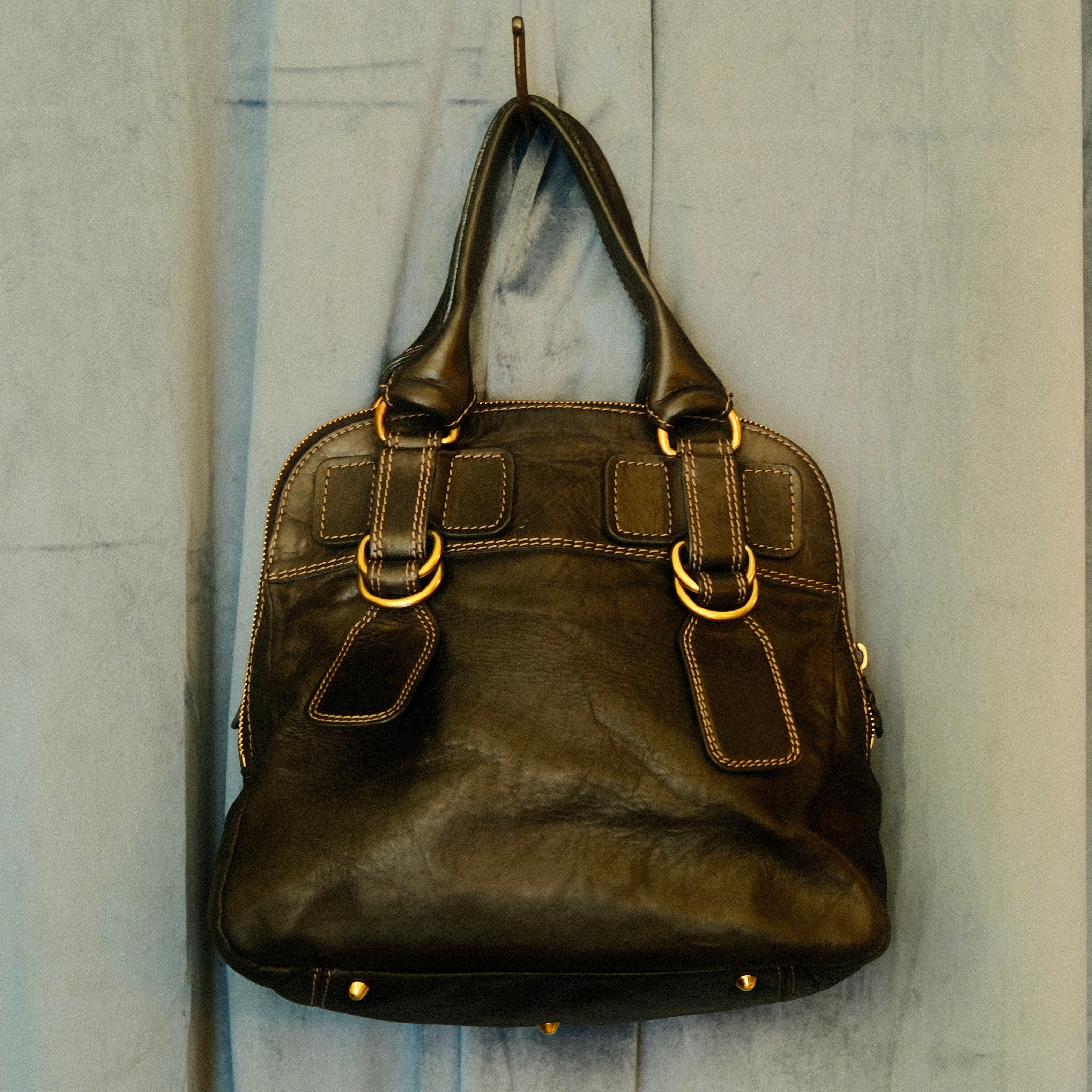 Chloe Quilted Bay Top Handle Bag Black