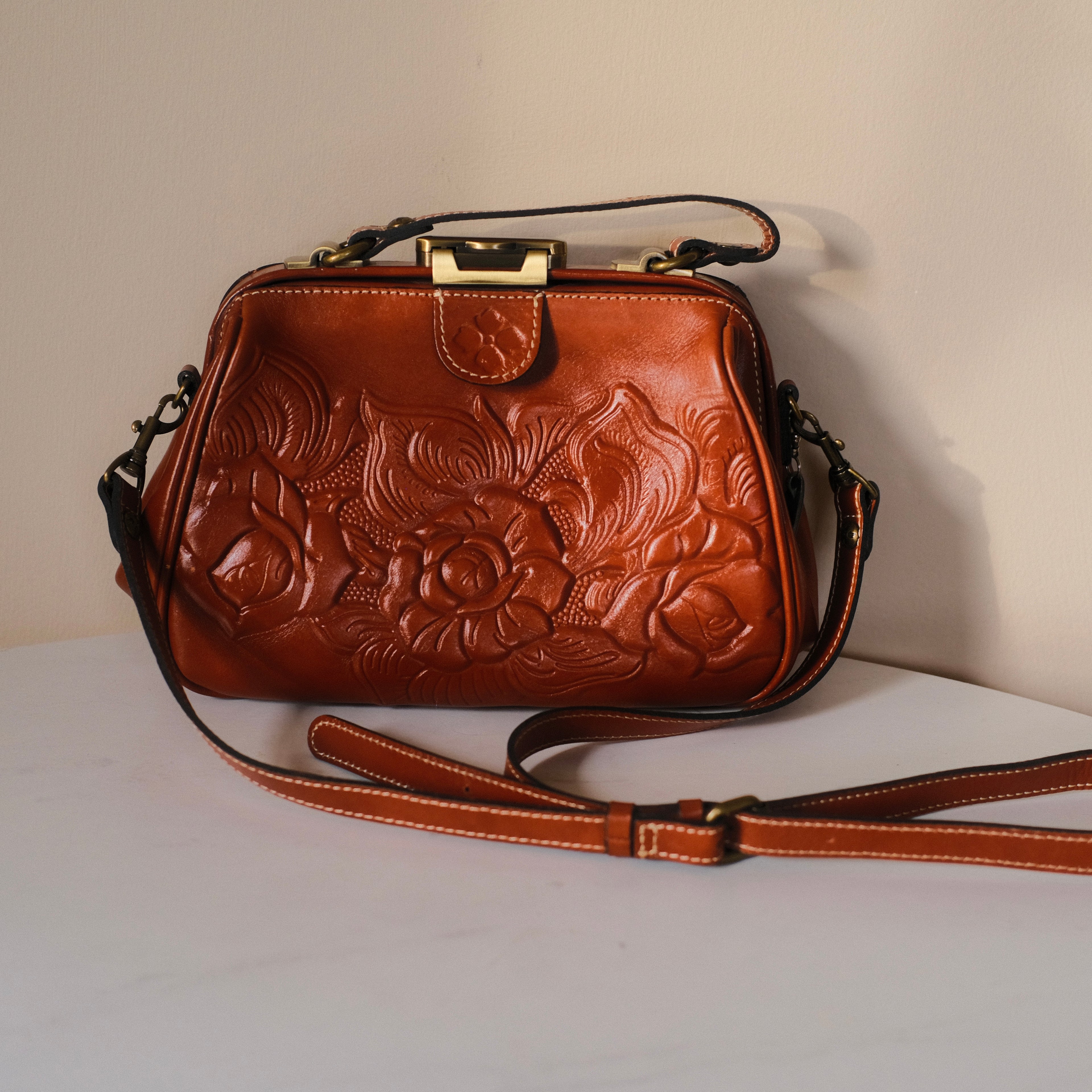 Patricia Nash Brown Tooled Leather Satchel