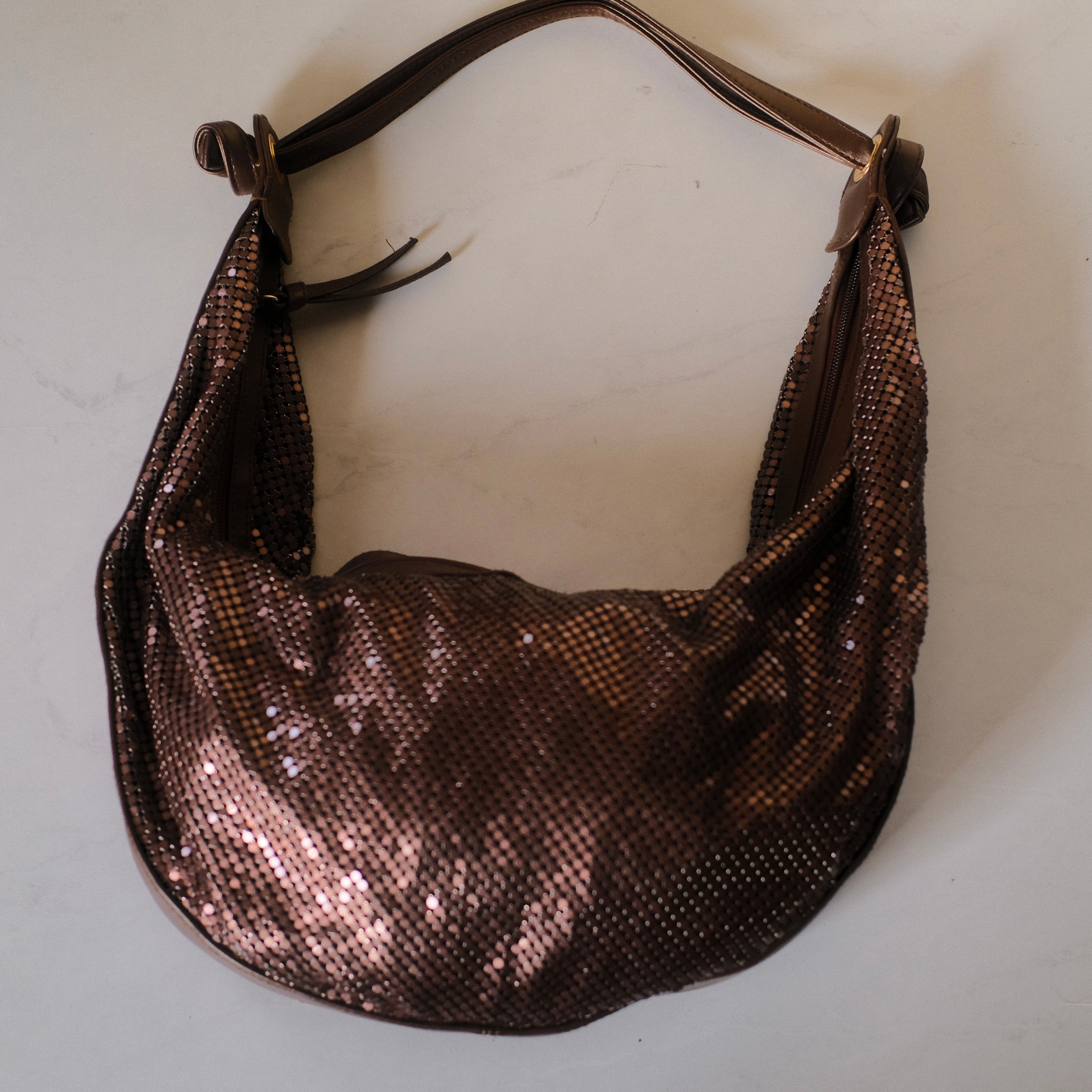 Paradox Brown Sequin Chainmail Shoulder Bag