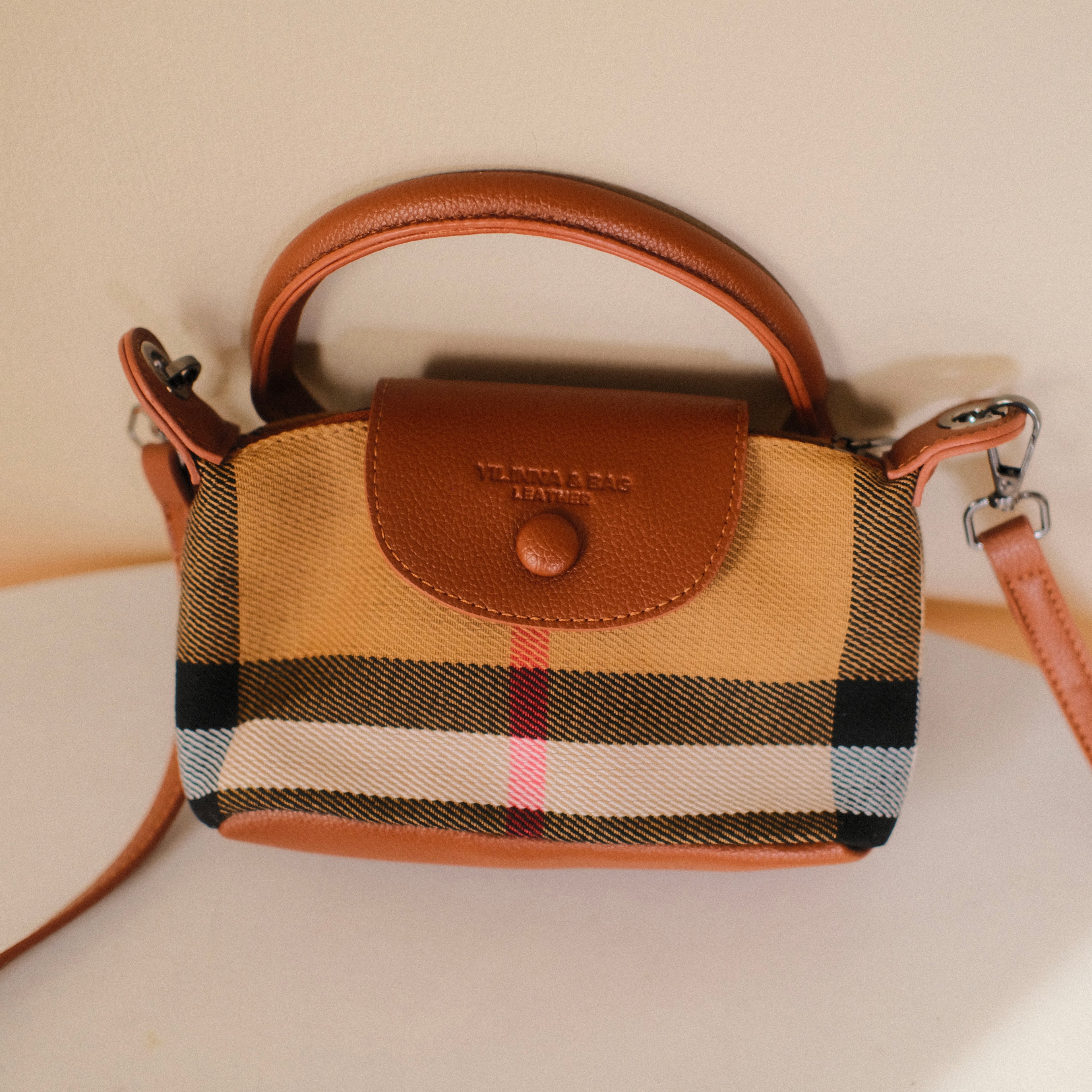 Burberry Inspired Plaid Top Handle Bag