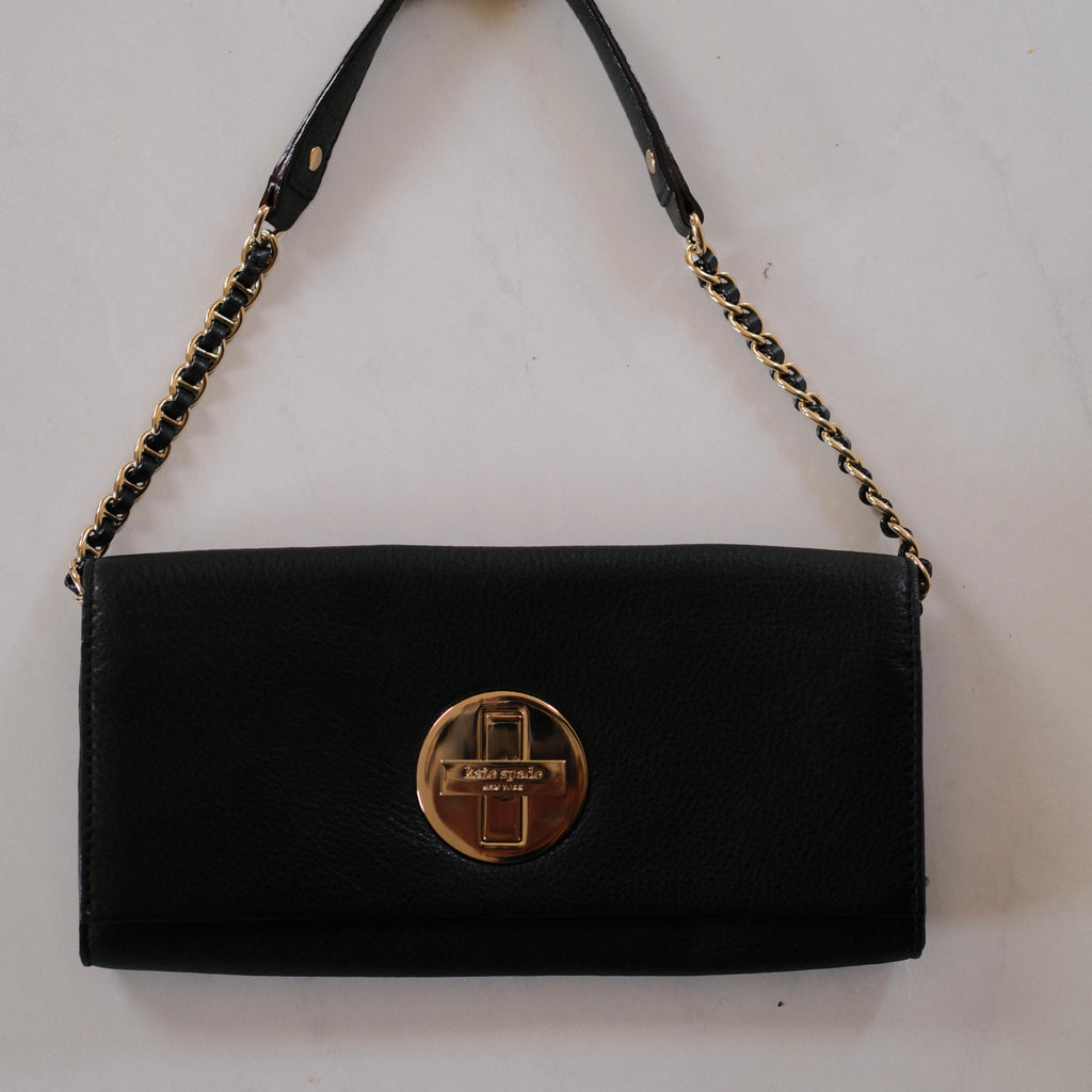 Kate Spade Black Leather Clutch with Chain