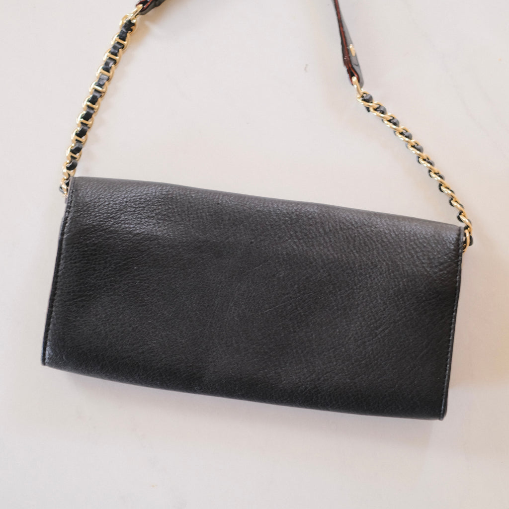 Kate Spade Black Leather Clutch with Chain