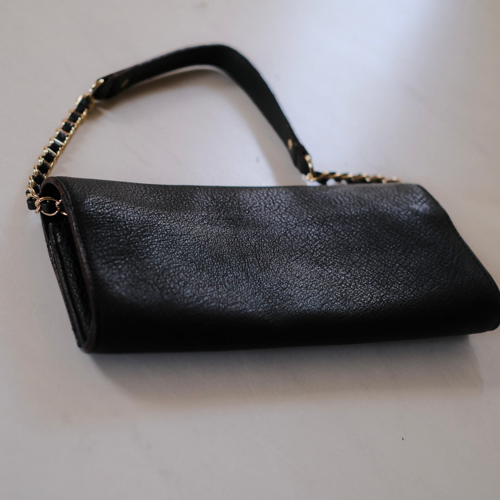Kate Spade Black Leather Clutch with Chain