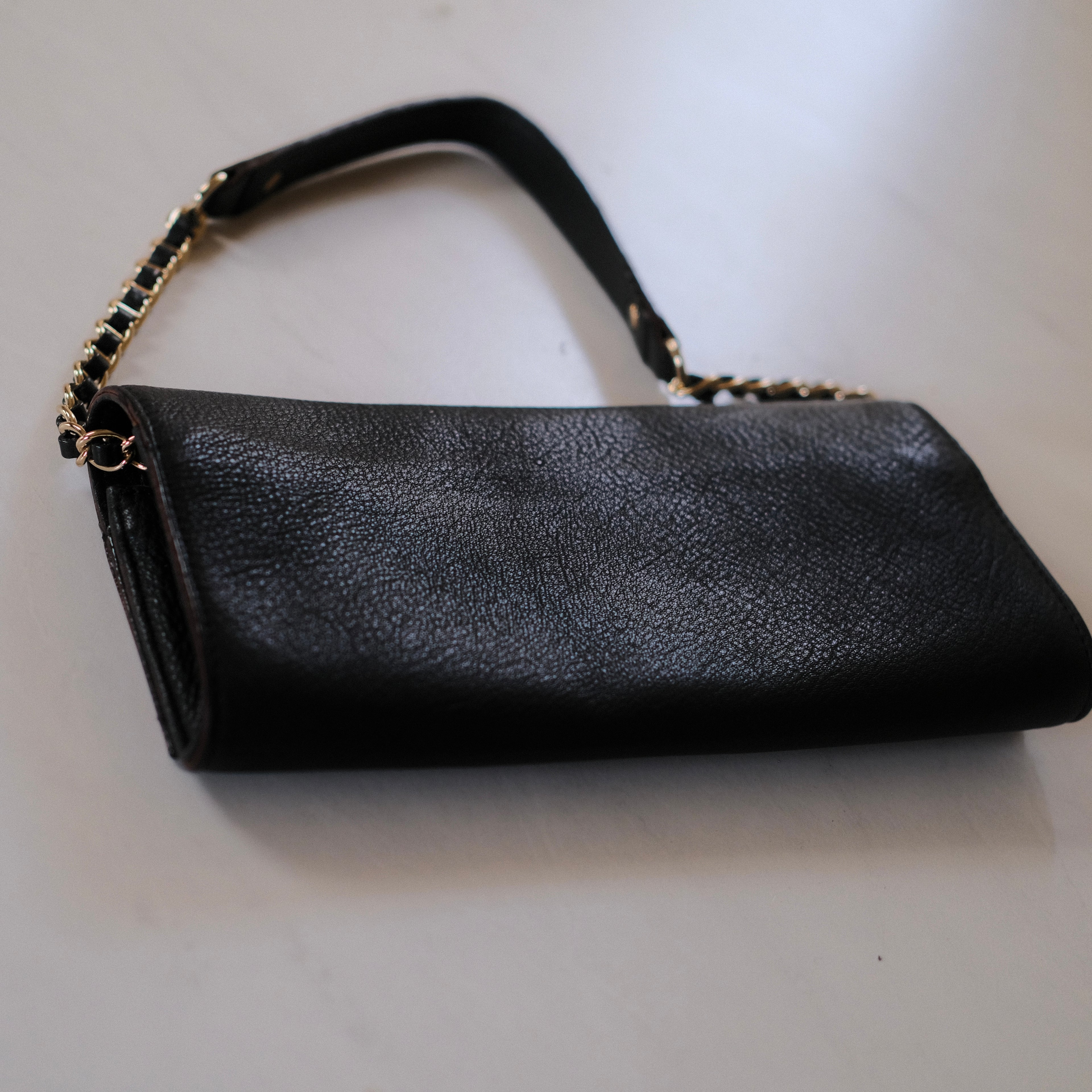Kate Spade Black Leather Clutch with Chain