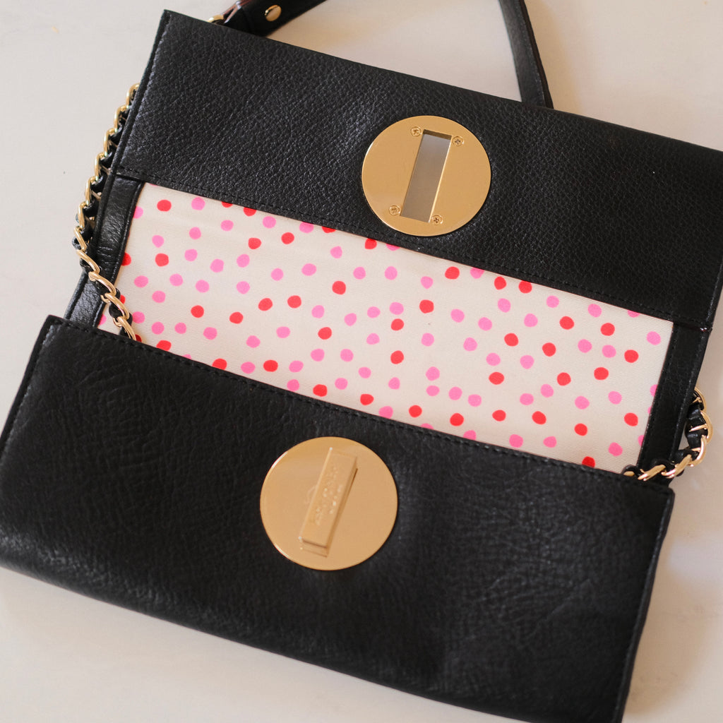 Kate Spade Black Leather Clutch with Chain