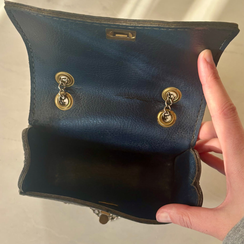 Antique Navy Leather Bag with Chain Strap