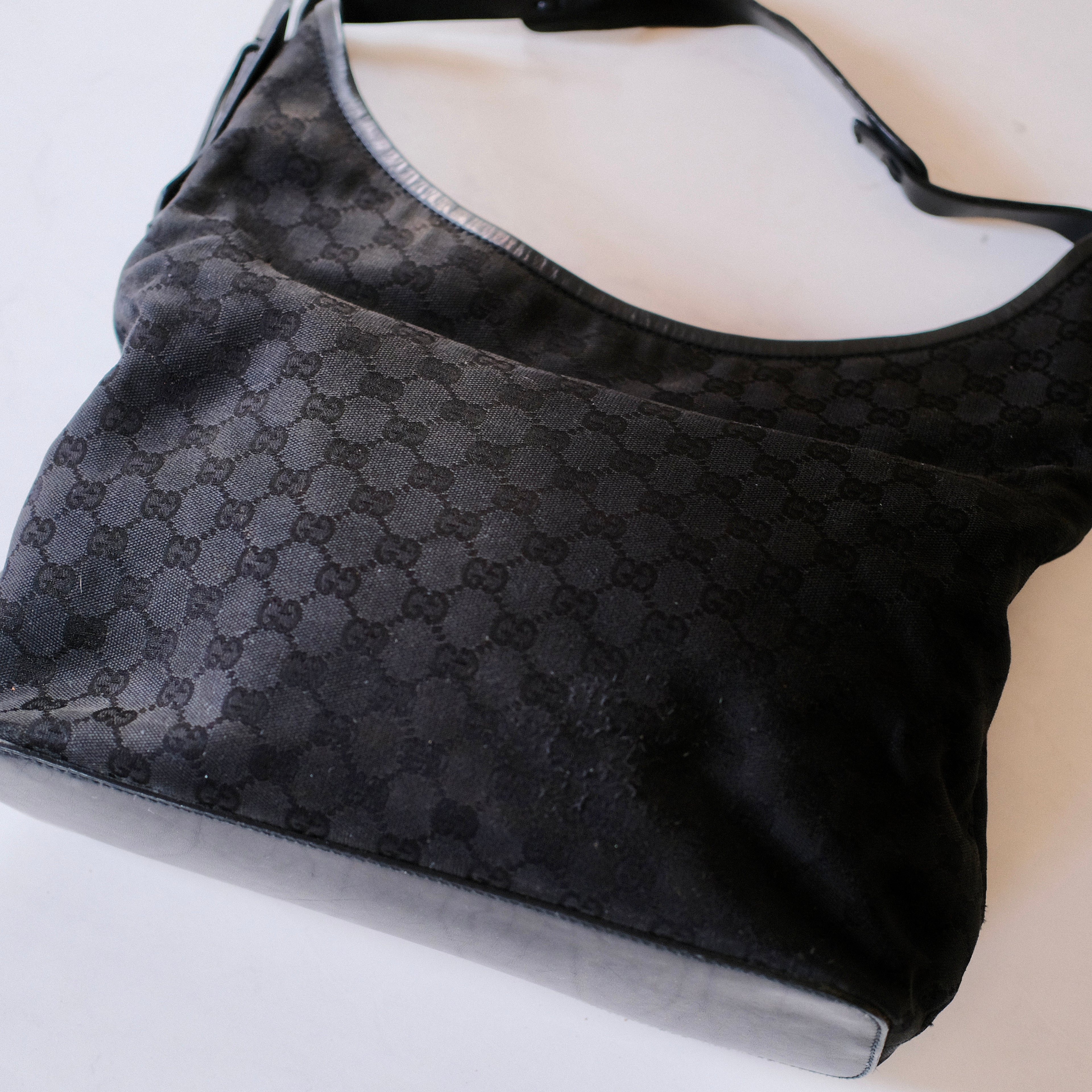 Gucci Vintage GG Black Canvas Hobo Bag