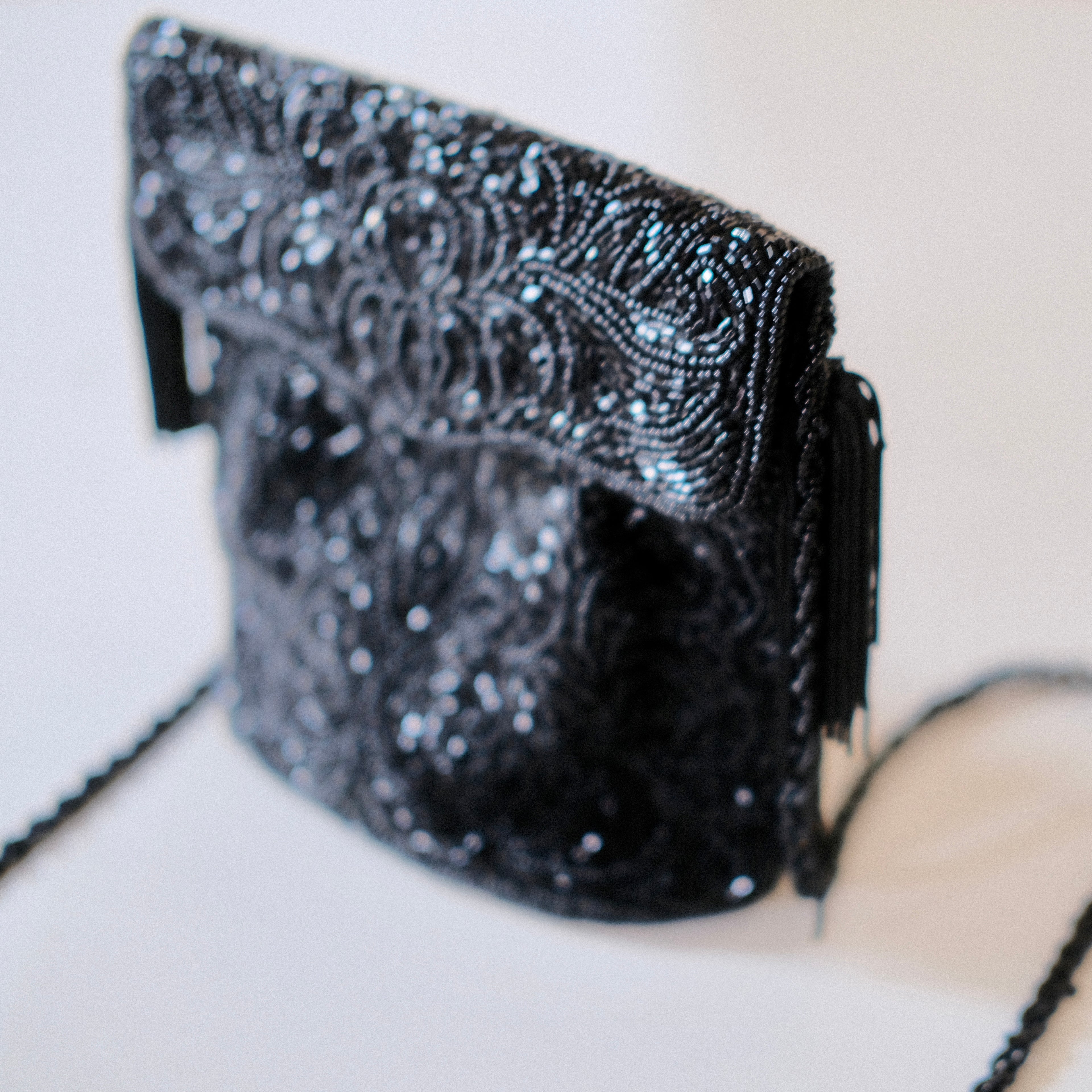 Vintage Beaded Black Crossbody Evening Bag