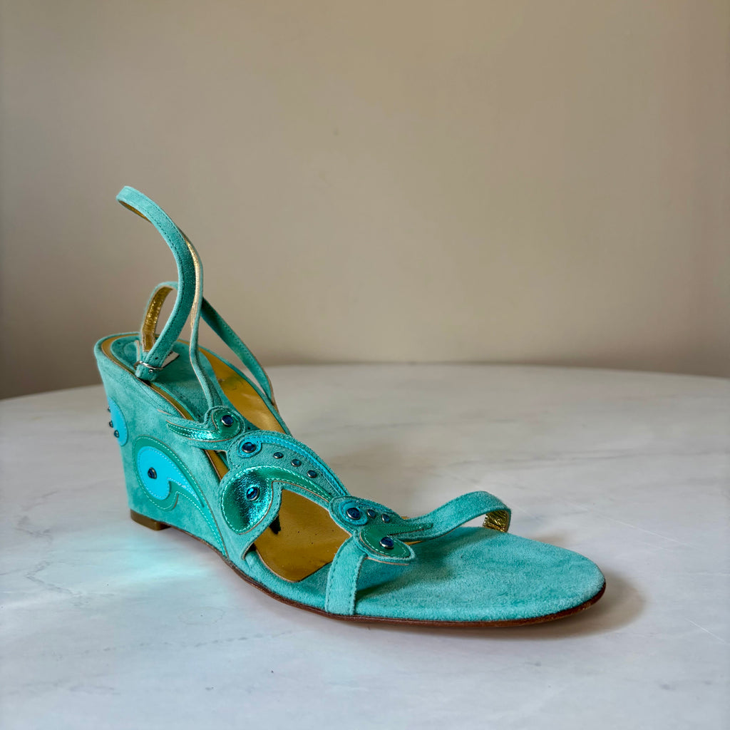 LTD y2k Aqua Suede Wedges — Size 39