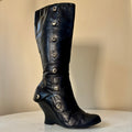Vintage Black Leather Boots with Buttons — Size 8.5