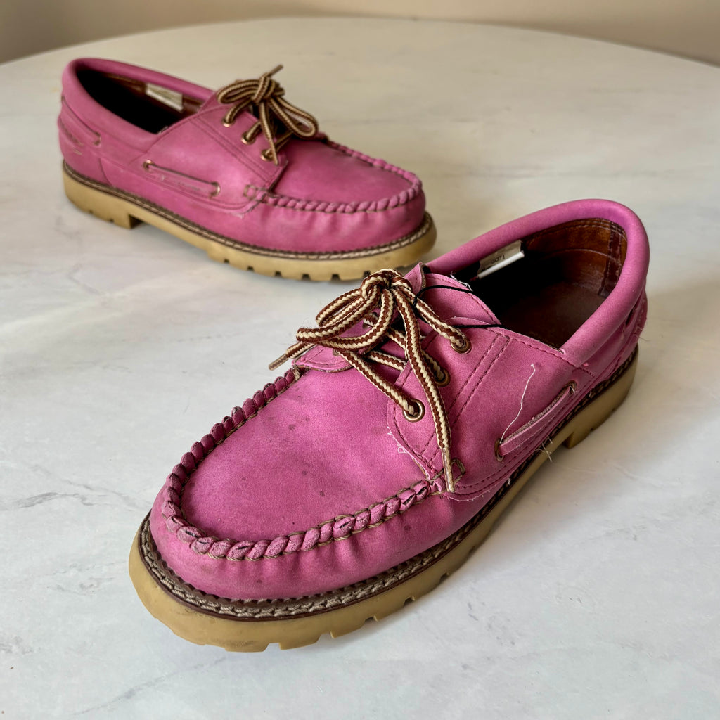 Vintage Pink Suede Boat Shoe Loafers — Size 7.5