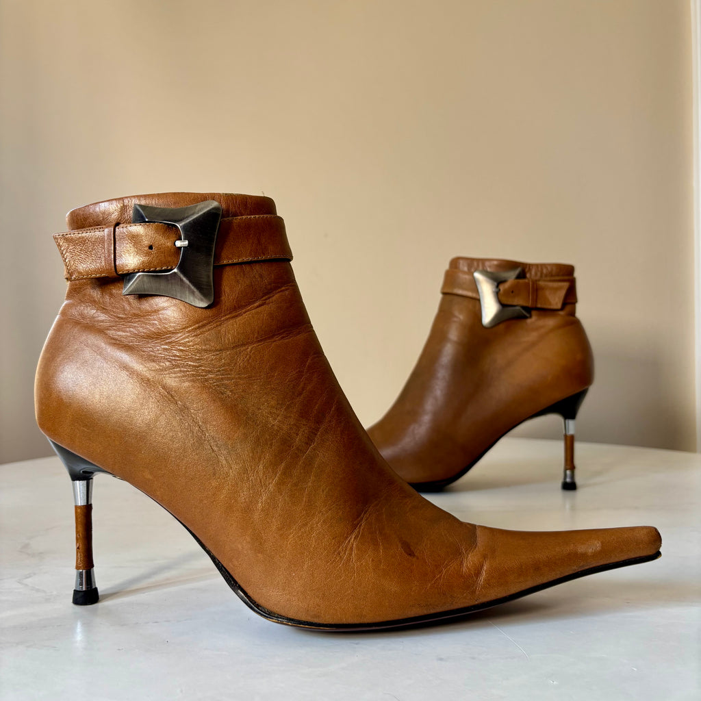 Bronx y2k Brown Leather Pointed Heels — Size 39