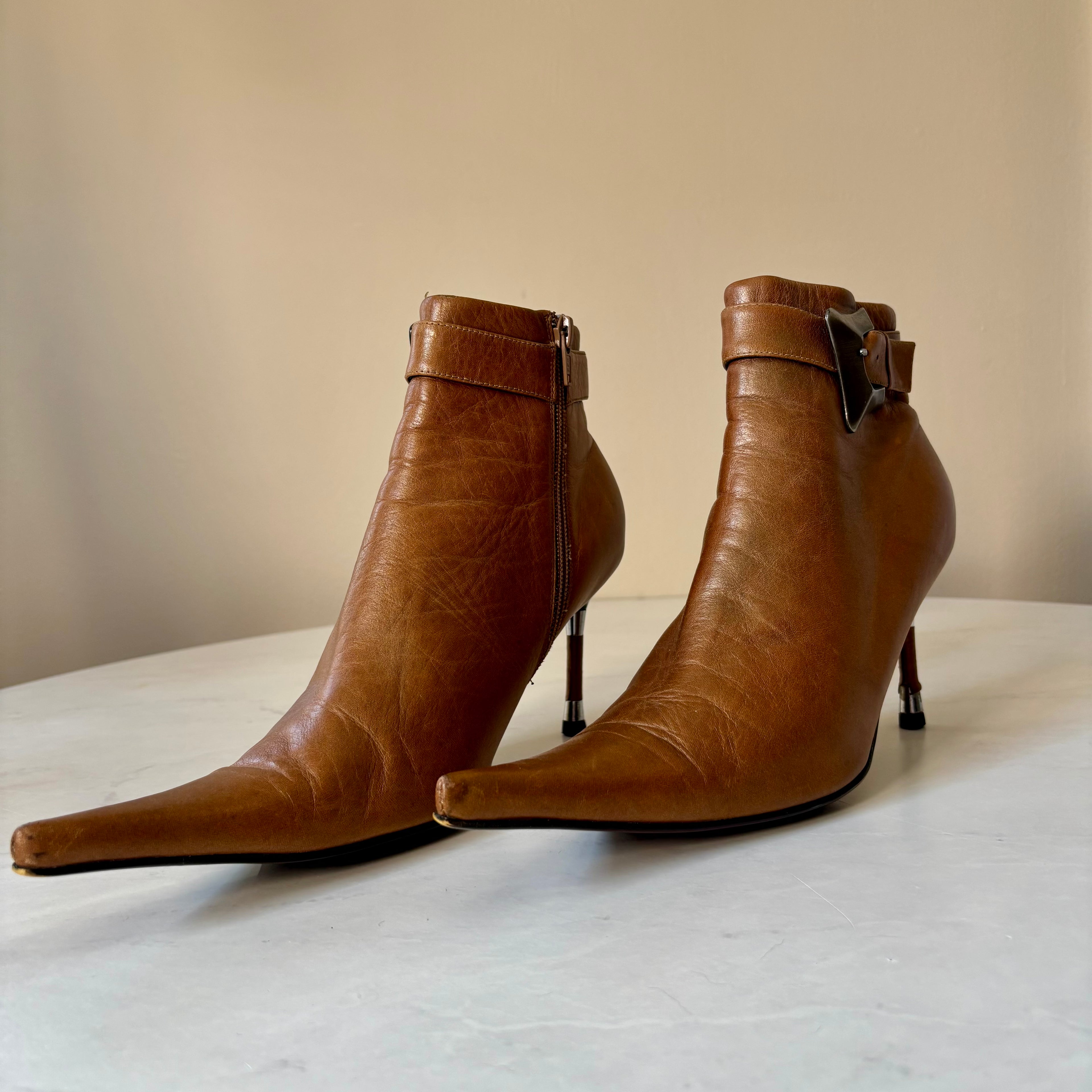 Bronx y2k Brown Leather Pointed Heels — Size 39