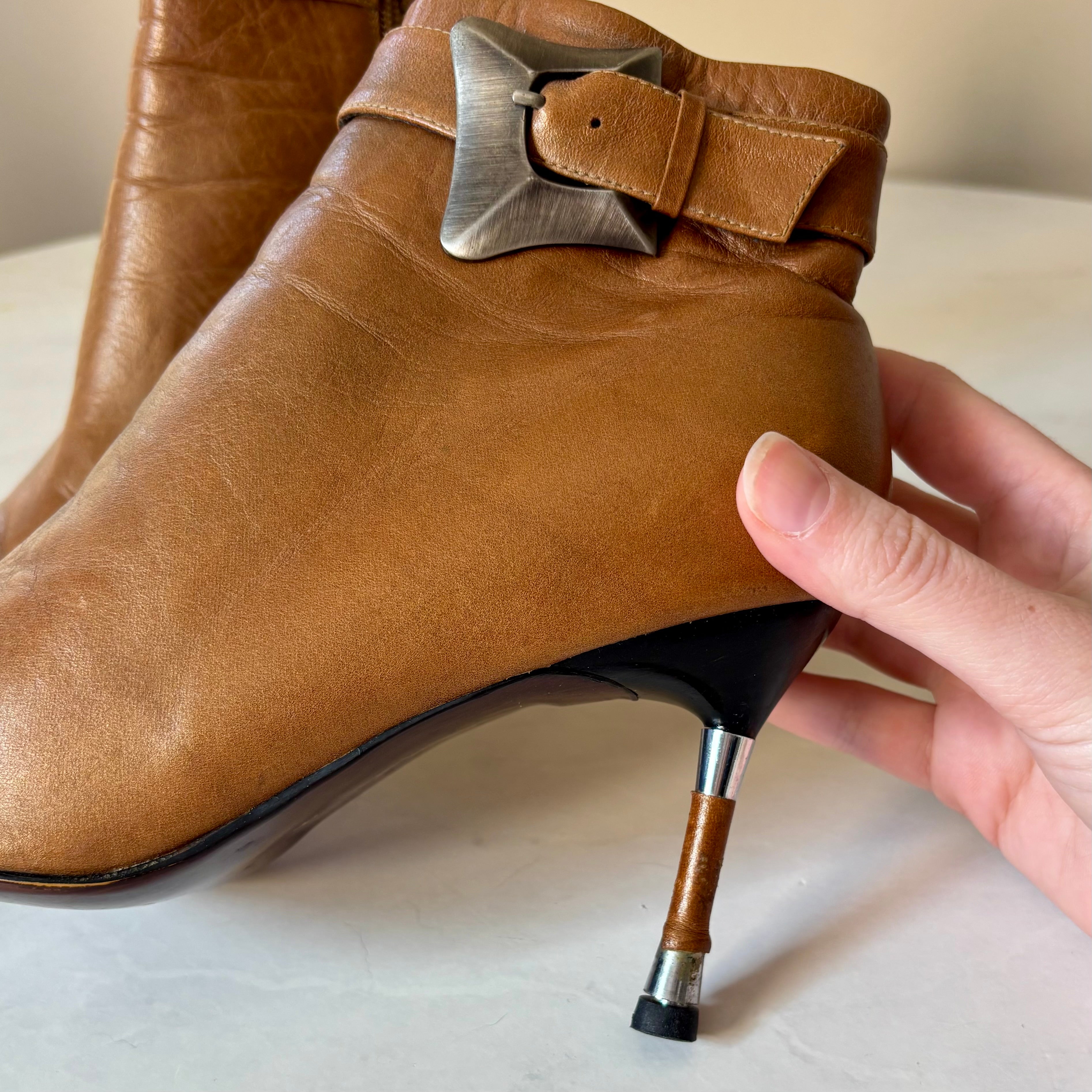 Bronx y2k Brown Leather Pointed Heels — Size 39