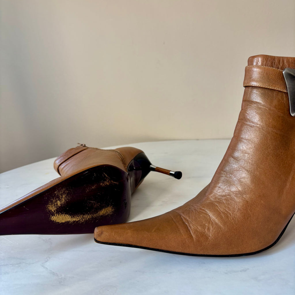 Bronx y2k Brown Leather Pointed Heels — Size 39